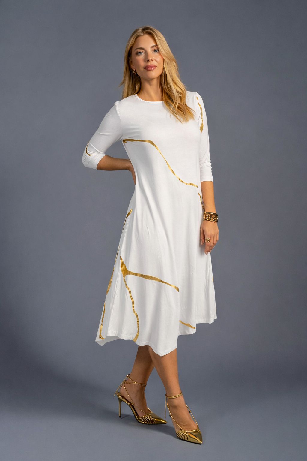 Hikari Cloud White And Gold Foil Kintsugi Dress *Limited Edition* Hikari Cloud White And Gold Foil Kintsugi Dress *Limited Edition*