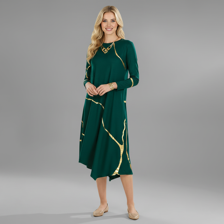 Hikari Pine Green And Gold Foil Kintsugi Dress *Limited Edition*