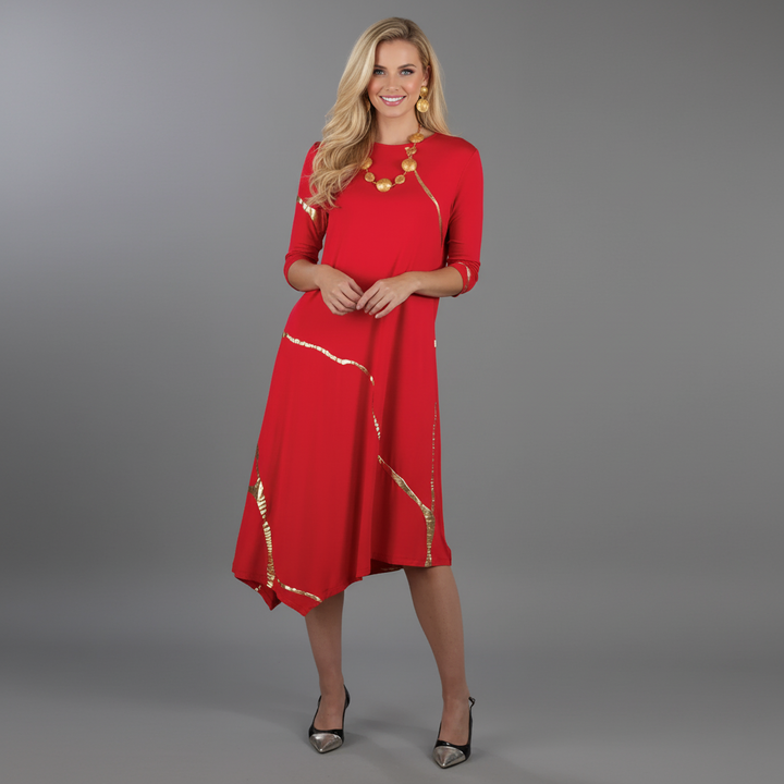 Hikari Red Rocco And Gold Foil Kintsugi Dress *Limited Edition*