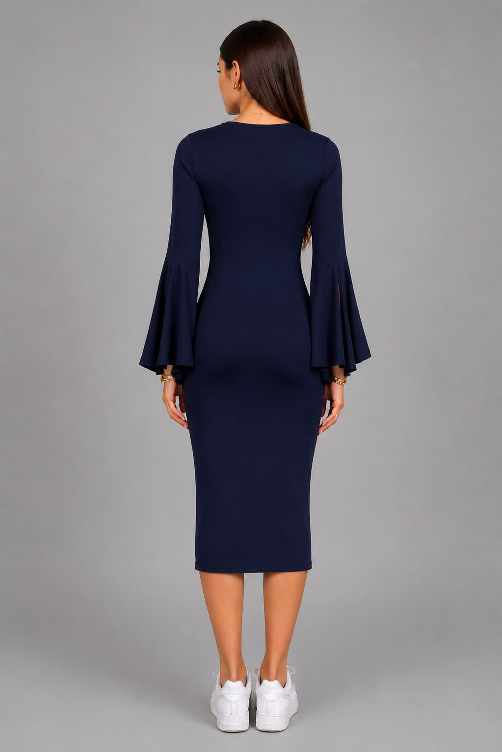 Slit Bell Sleeve Dress -Navy - Final Sale