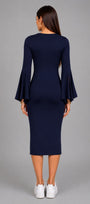 Slit Bell Sleeve Dress -Navy - Final Sale