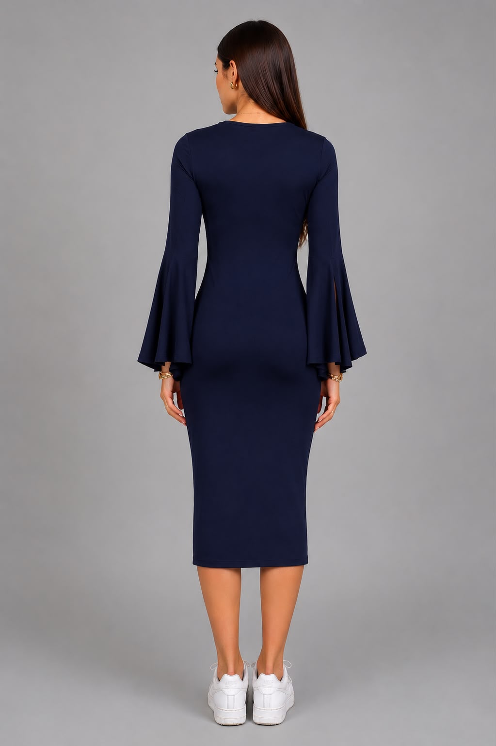 Slit Bell Sleeve Dress -Navy - Final Sale