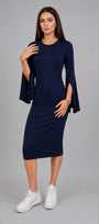 Slit Bell Sleeve Dress -Navy - Final Sale