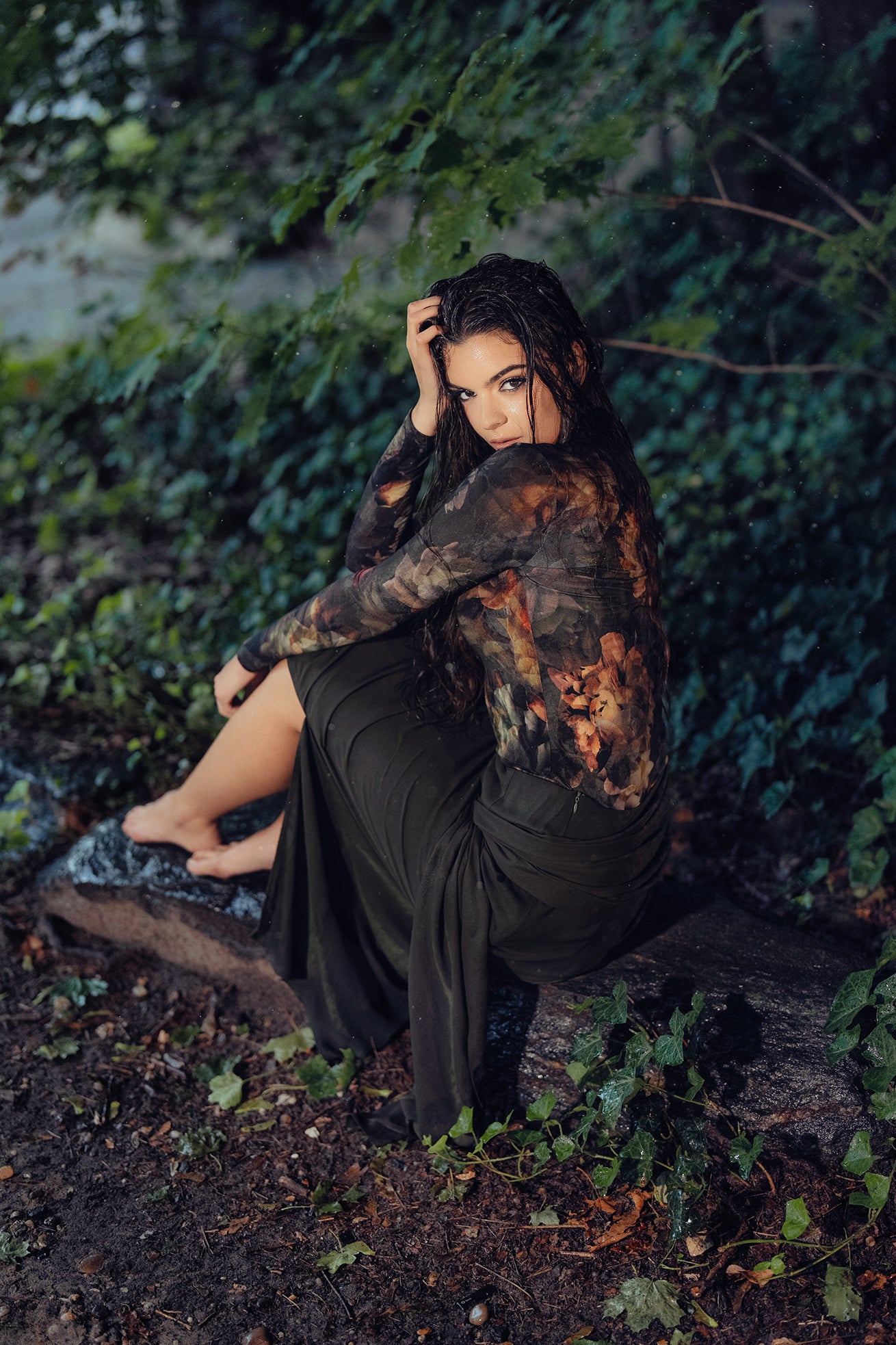 Midnight Blooms Mock Neck