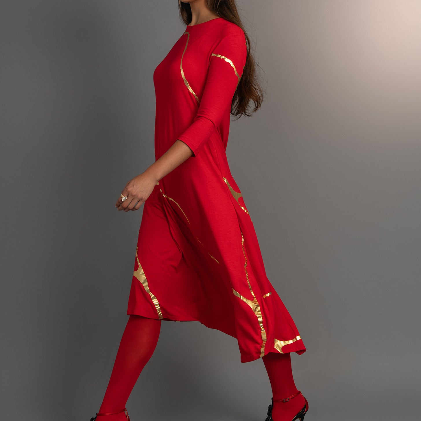 Hikari Red Rocco And Gold Foil Kintsugi Dress *Holiday Edition*