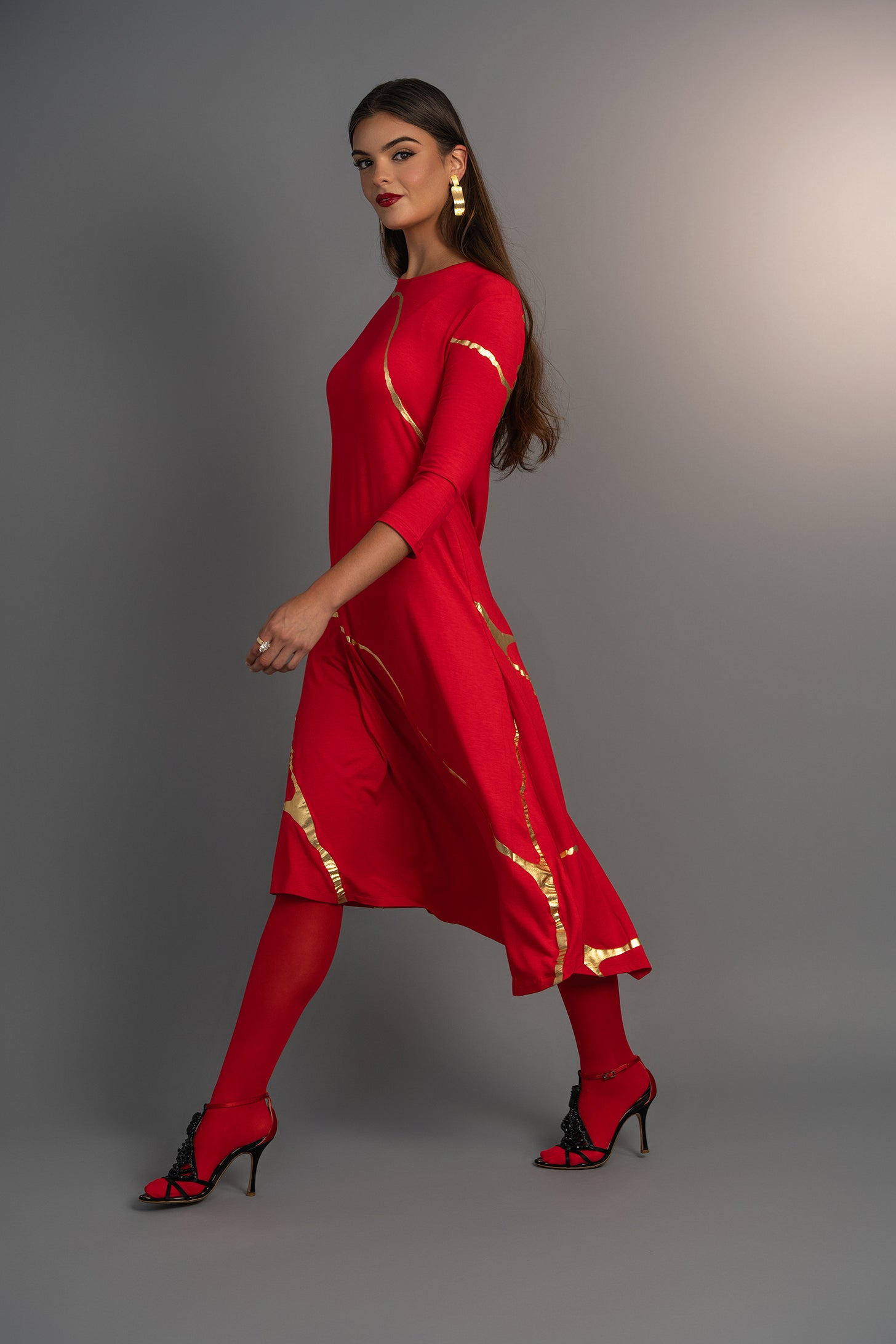 Hikari Red Rocco And Gold Foil Kintsugi Dress *Holiday Edition*