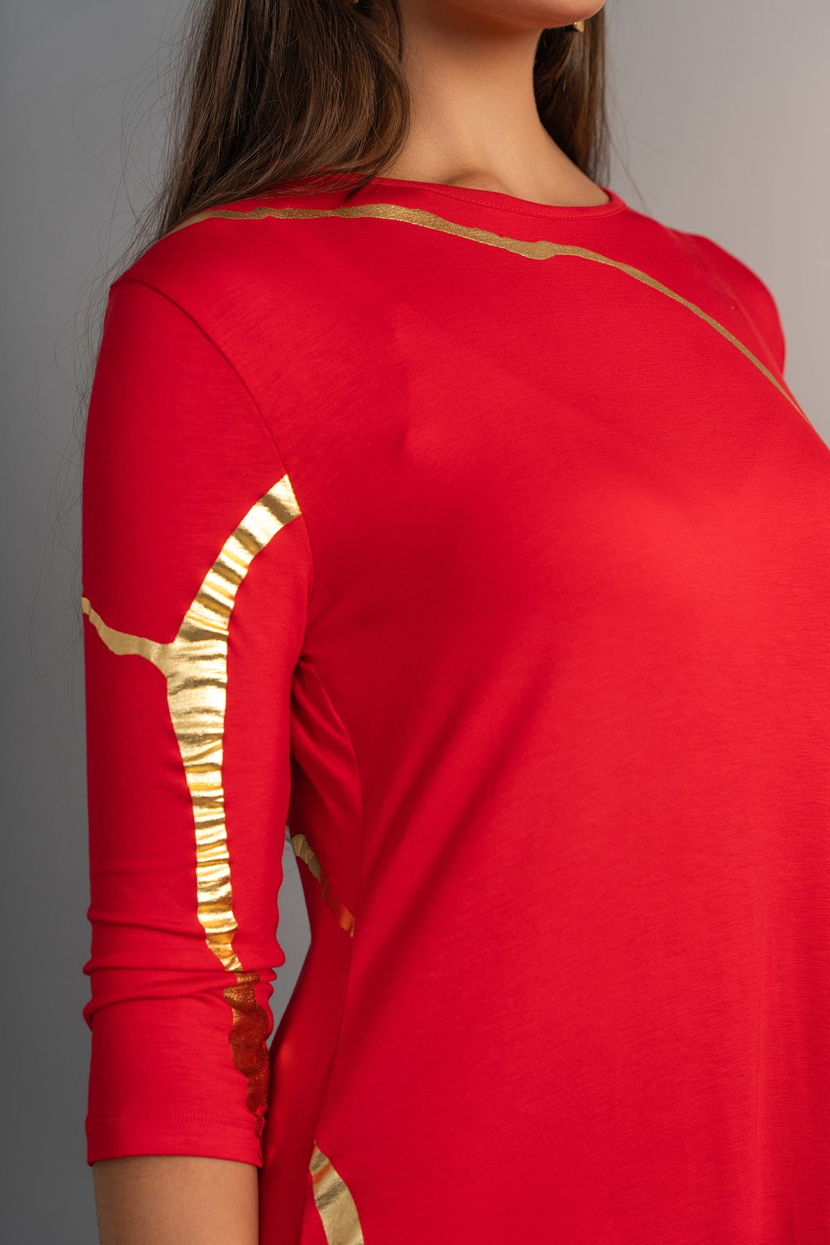 Hikari Red Rocco And Gold Foil Kintsugi Dress *Holiday Edition*