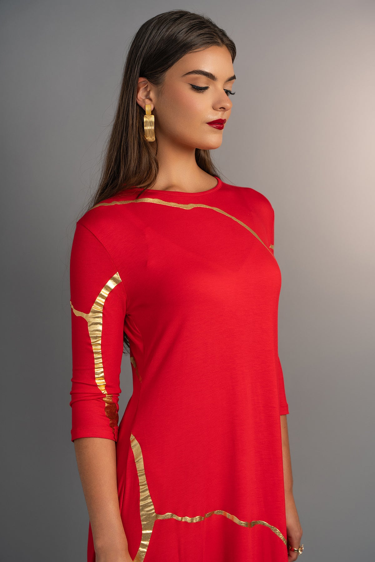 Hikari Red Rocco And Gold Foil Kintsugi Dress *Holiday Edition*