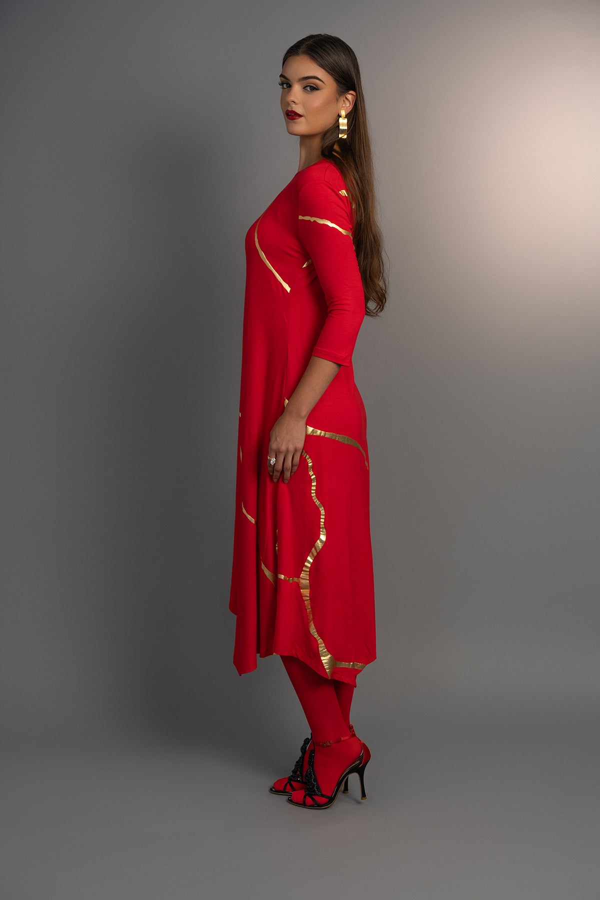Hikari Red Rocco And Gold Foil Kintsugi Dress *Holiday Edition*