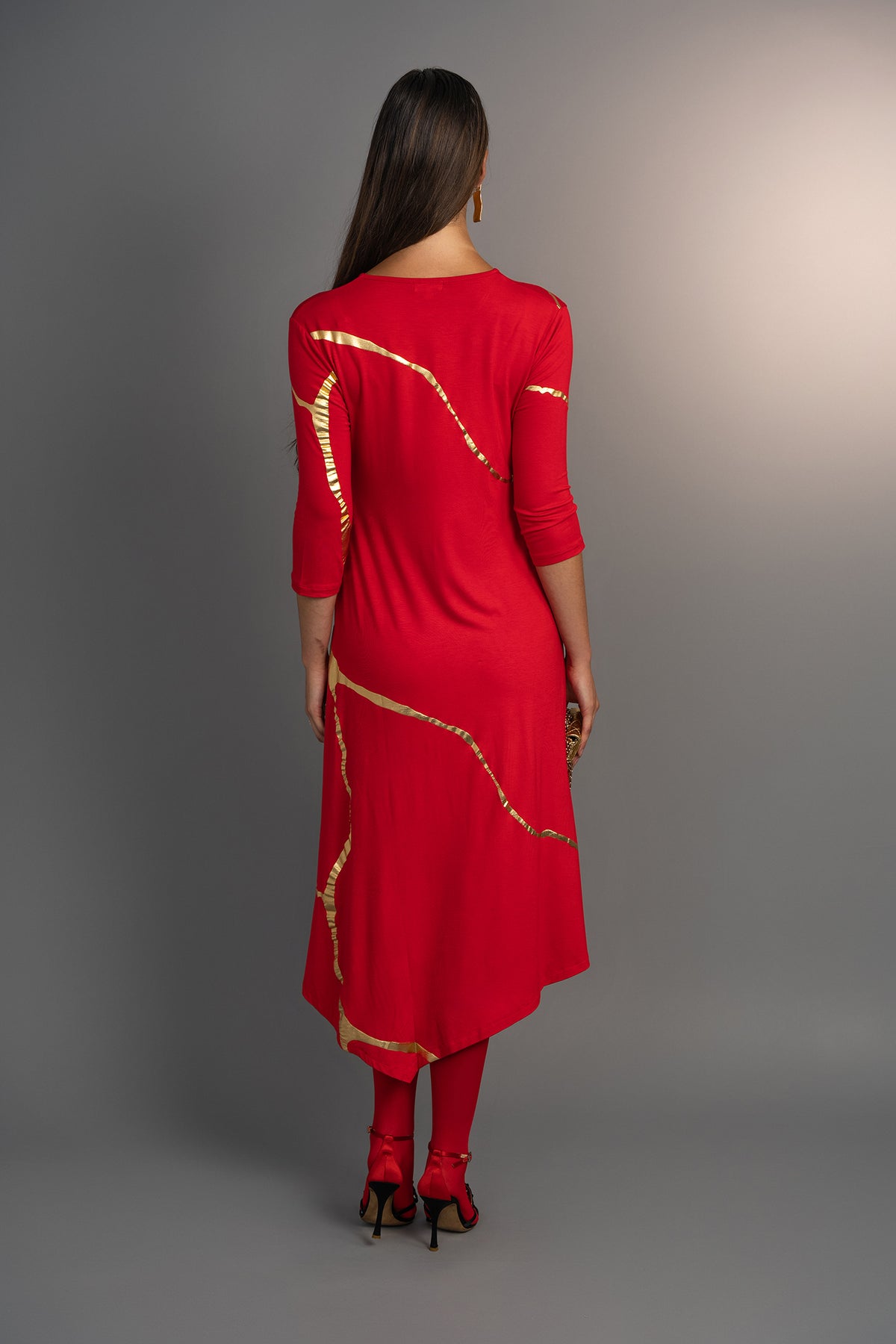 Hikari Red Rocco And Gold Foil Kintsugi Dress *Holiday Edition*