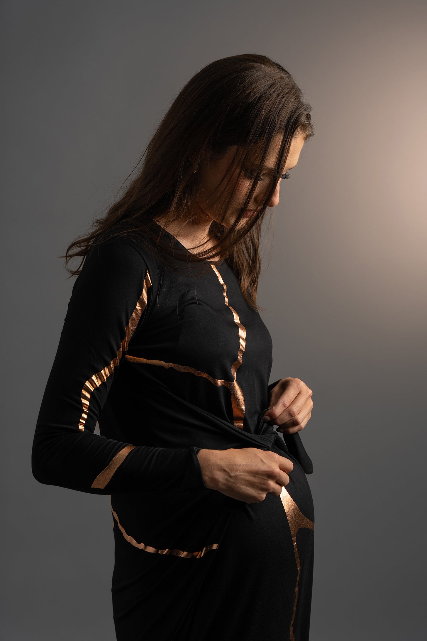 Black and Rose gold Kintsugi 3 way Maxi Dress
