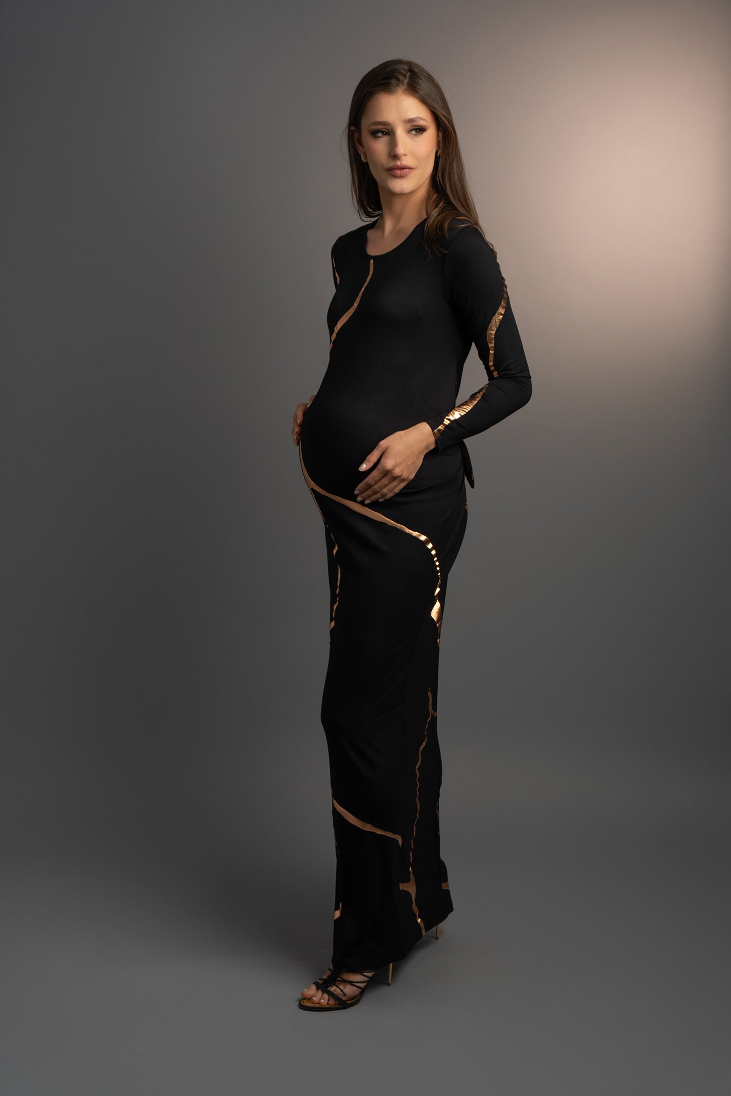 Black and Rose gold Kintsugi 3 way Maxi Dress