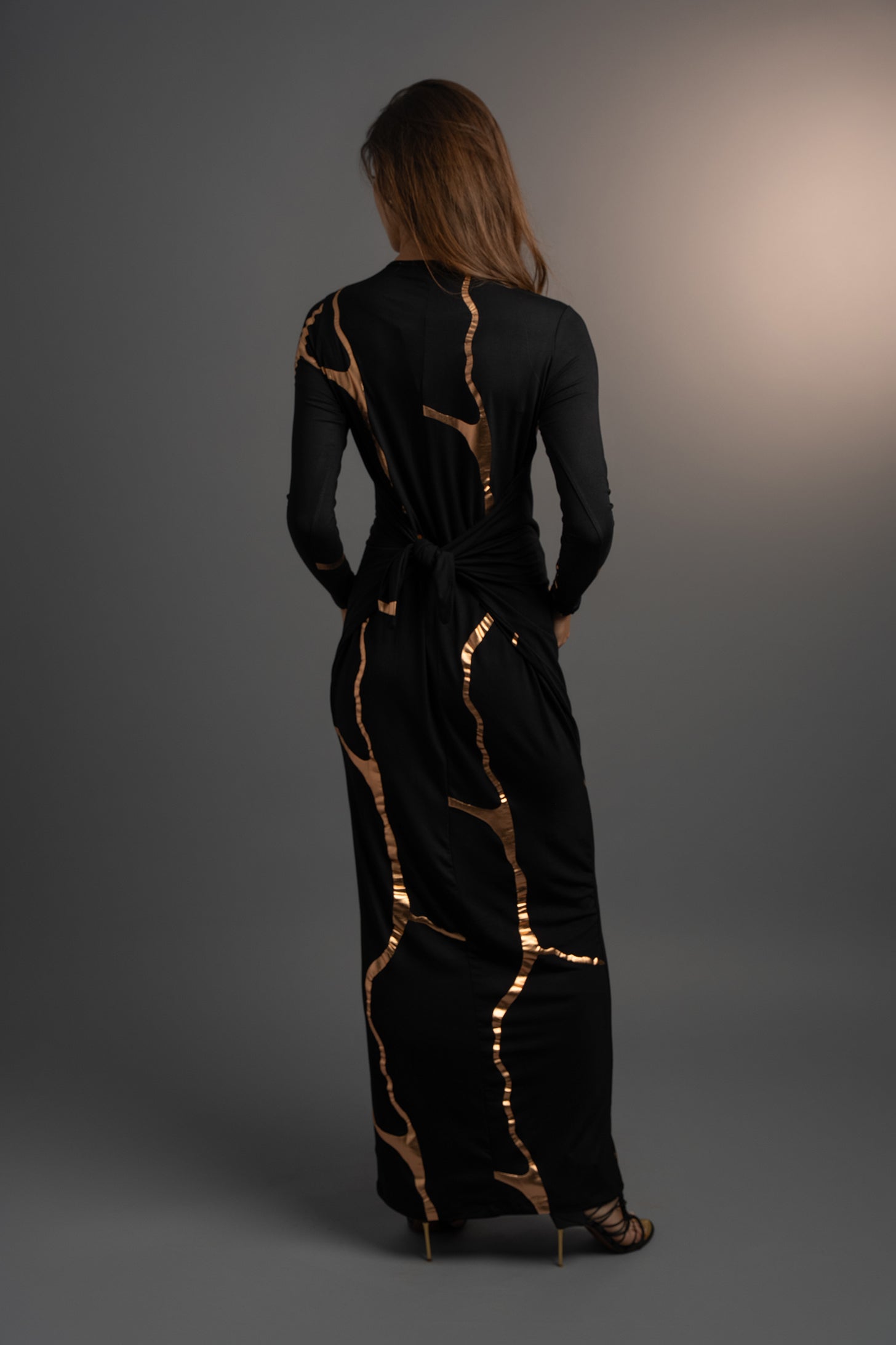 Black and Rose gold Kintsugi 3 way Maxi Dress