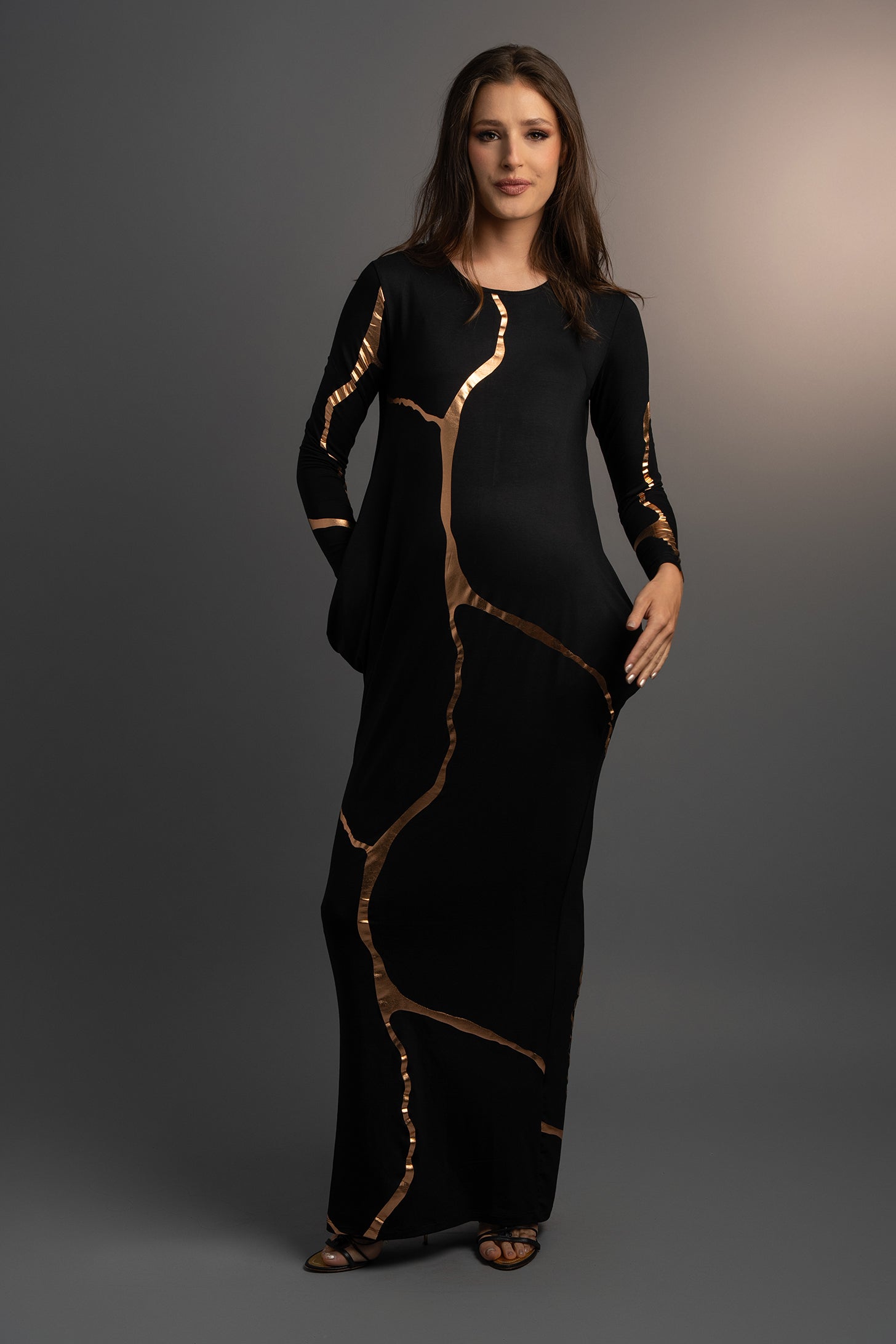 Black and Rose gold Kintsugi 3 way Maxi Dress