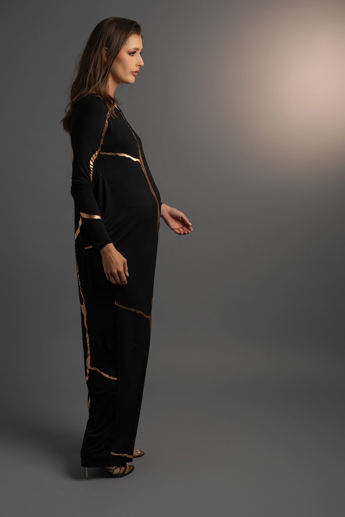 Black and Rose gold Kintsugi 3 way Maxi Dress