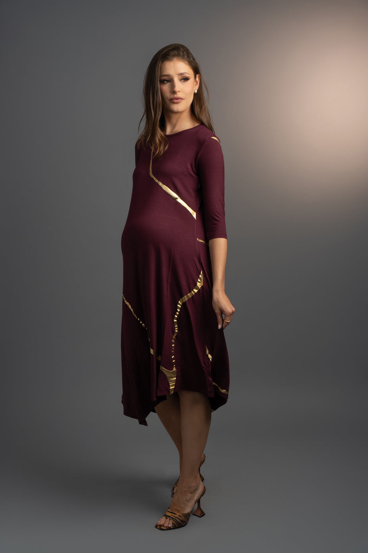 Hikari Burgundy Gold Foil Kintsugi Dress