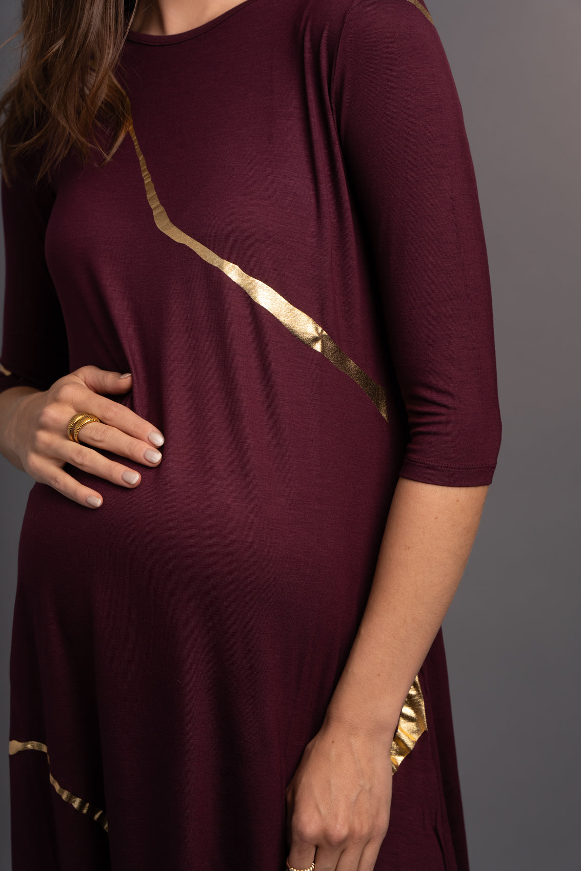 Hikari Burgundy Gold Foil Kintsugi Dress