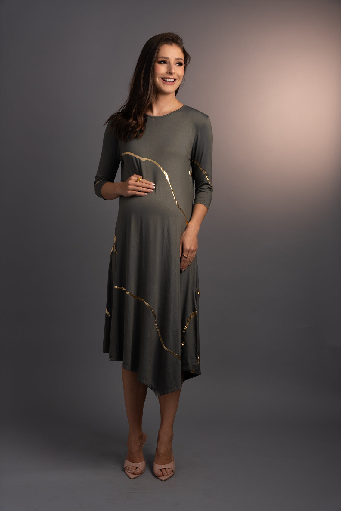 Hikari Olive And Gold Foil Kintsugi Dress *Limited Edition*
