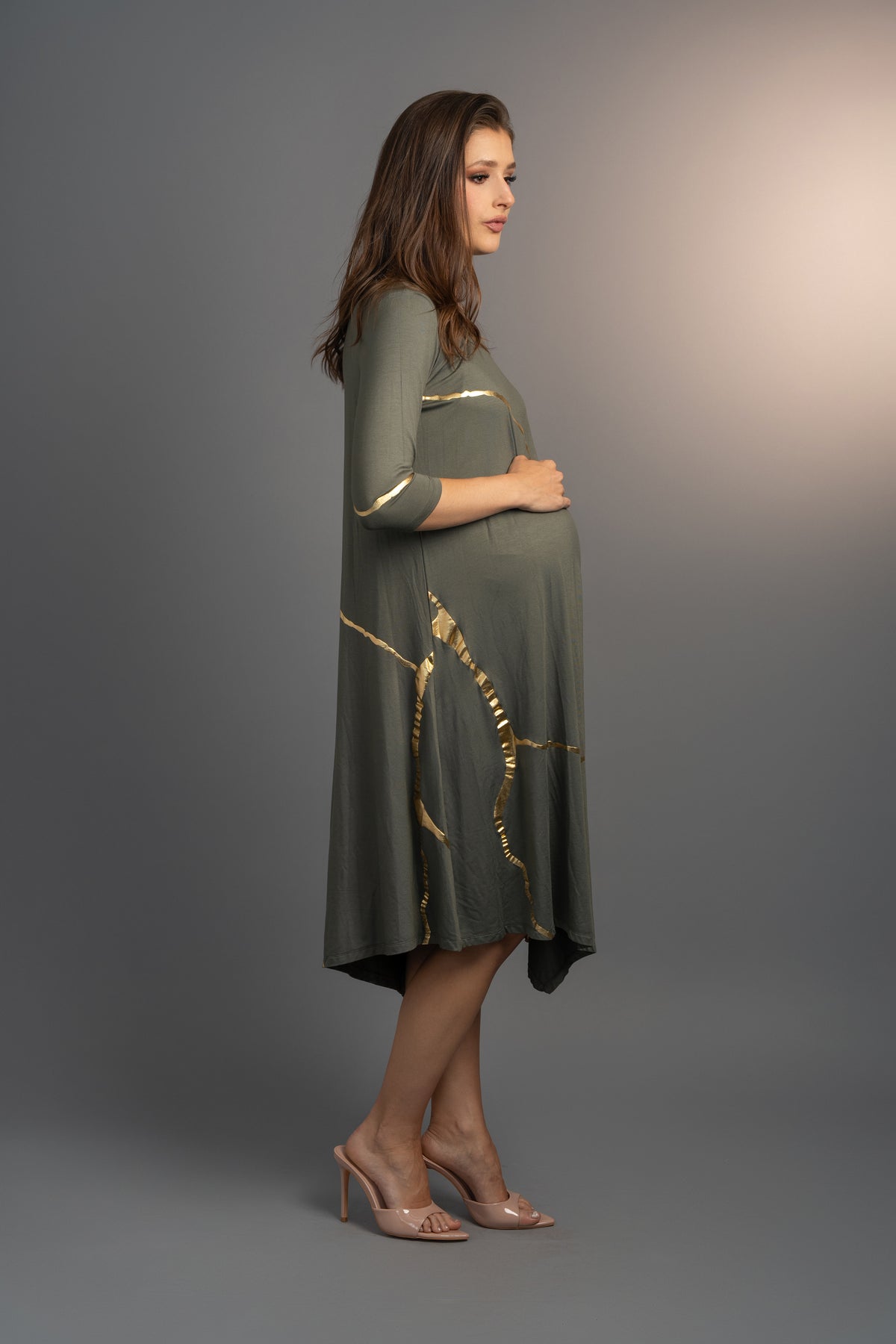 Hikari Olive And Gold Foil Kintsugi Dress *Limited Edition*