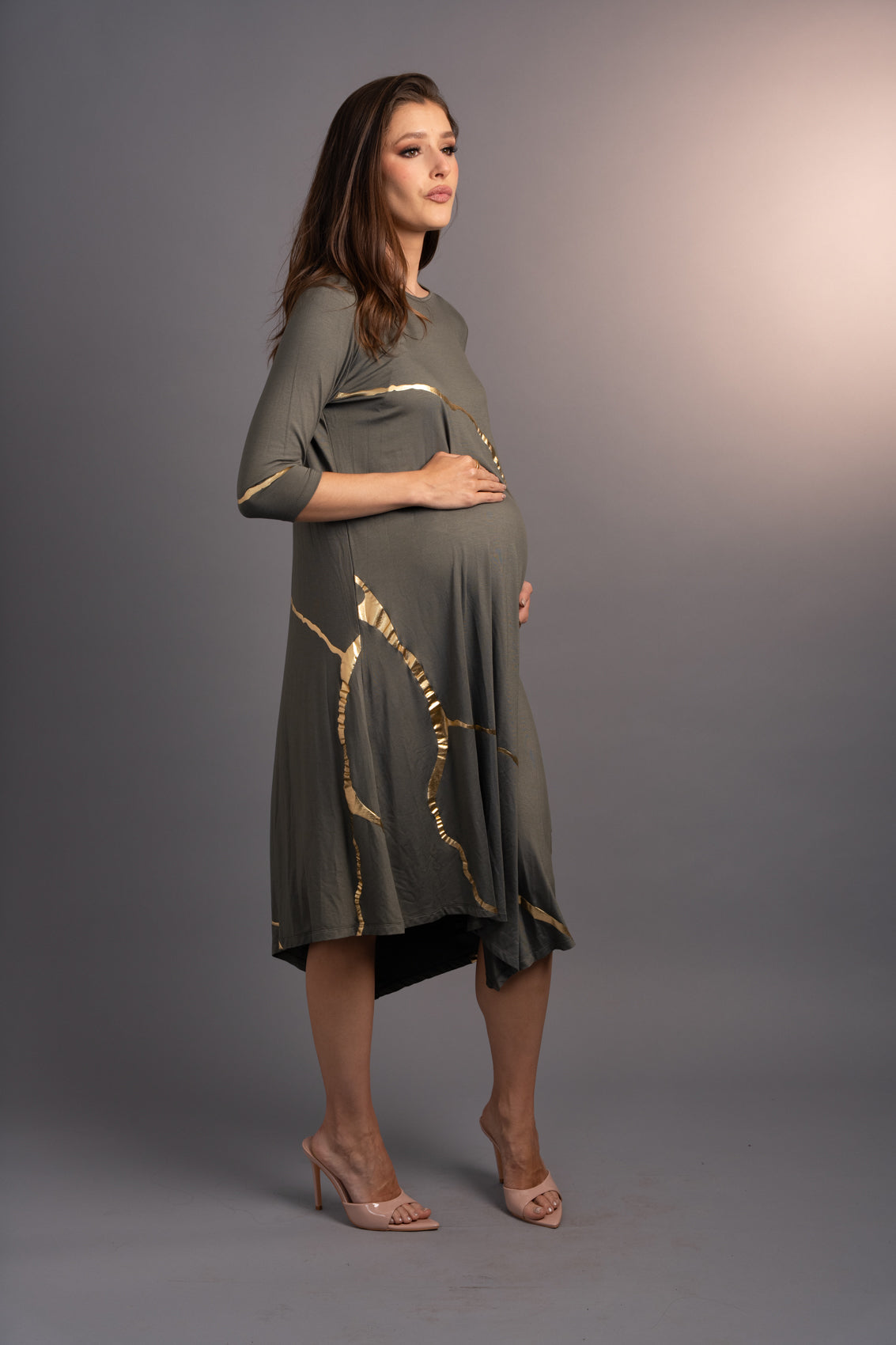 Hikari Olive And Gold Foil Kintsugi Dress *Limited Edition*