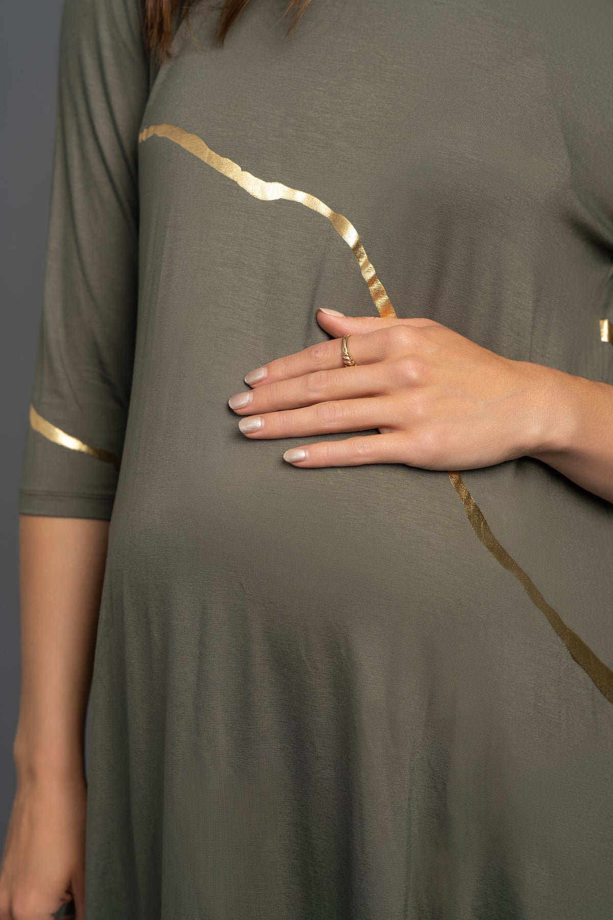 Hikari Olive And Gold Foil Kintsugi Dress *Limited Edition*