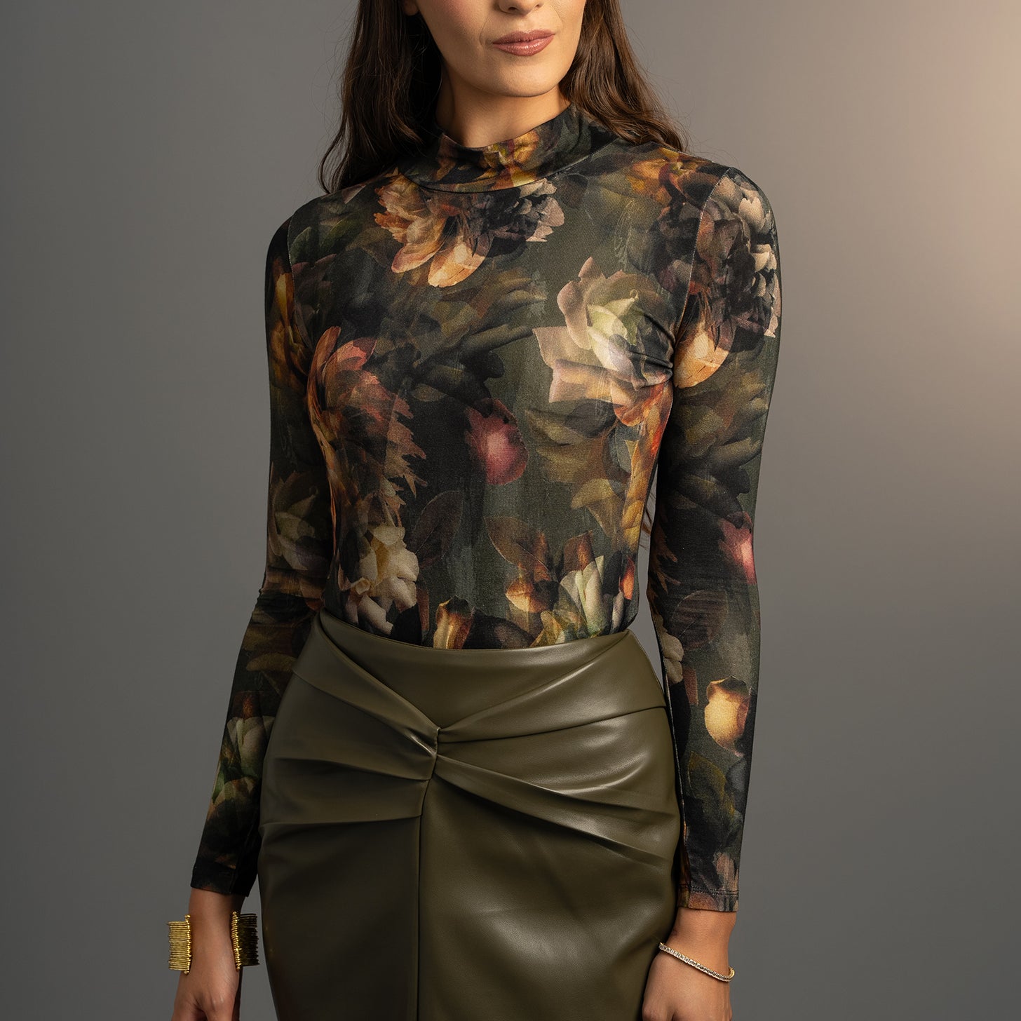 Midnight Blooms Mock Neck