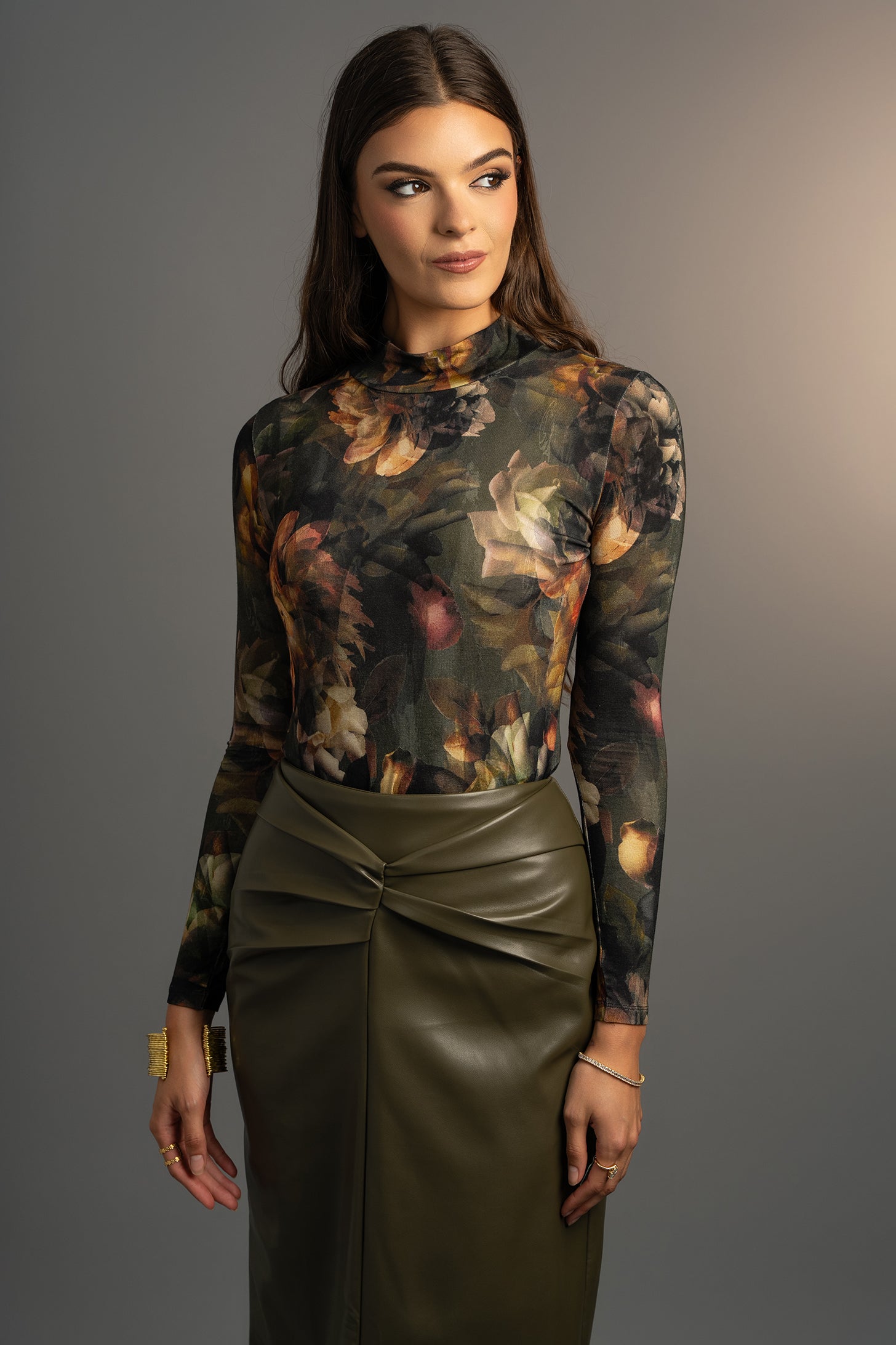 Midnight Blooms Mock Neck