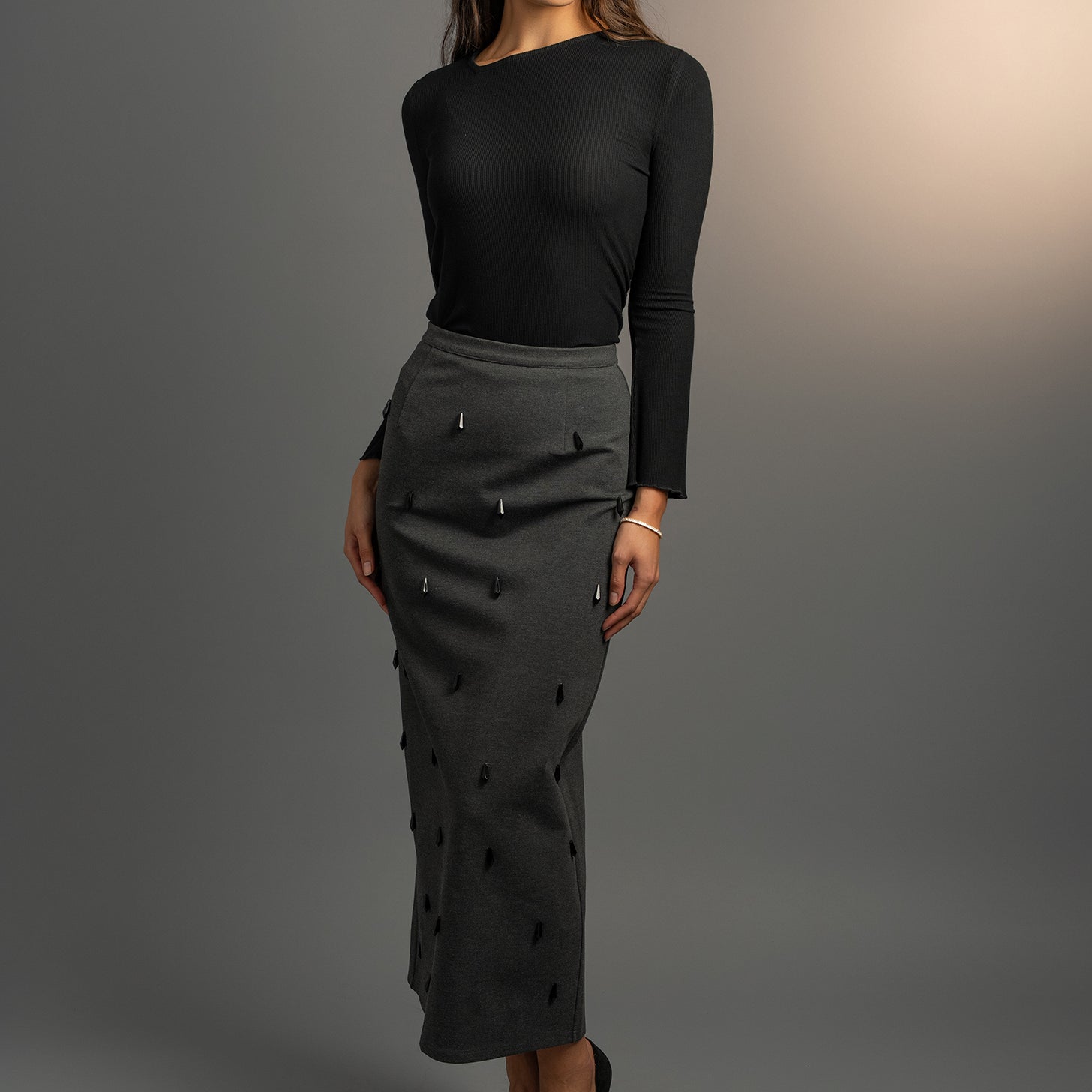 Asymmetrical Black Rib Italian Viscose Top (Pre Order)