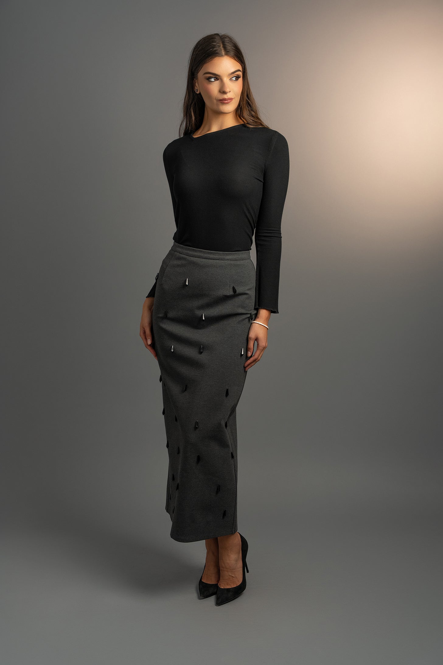 Asymmetrical Black Rib Italian Viscose Top (Pre Order)