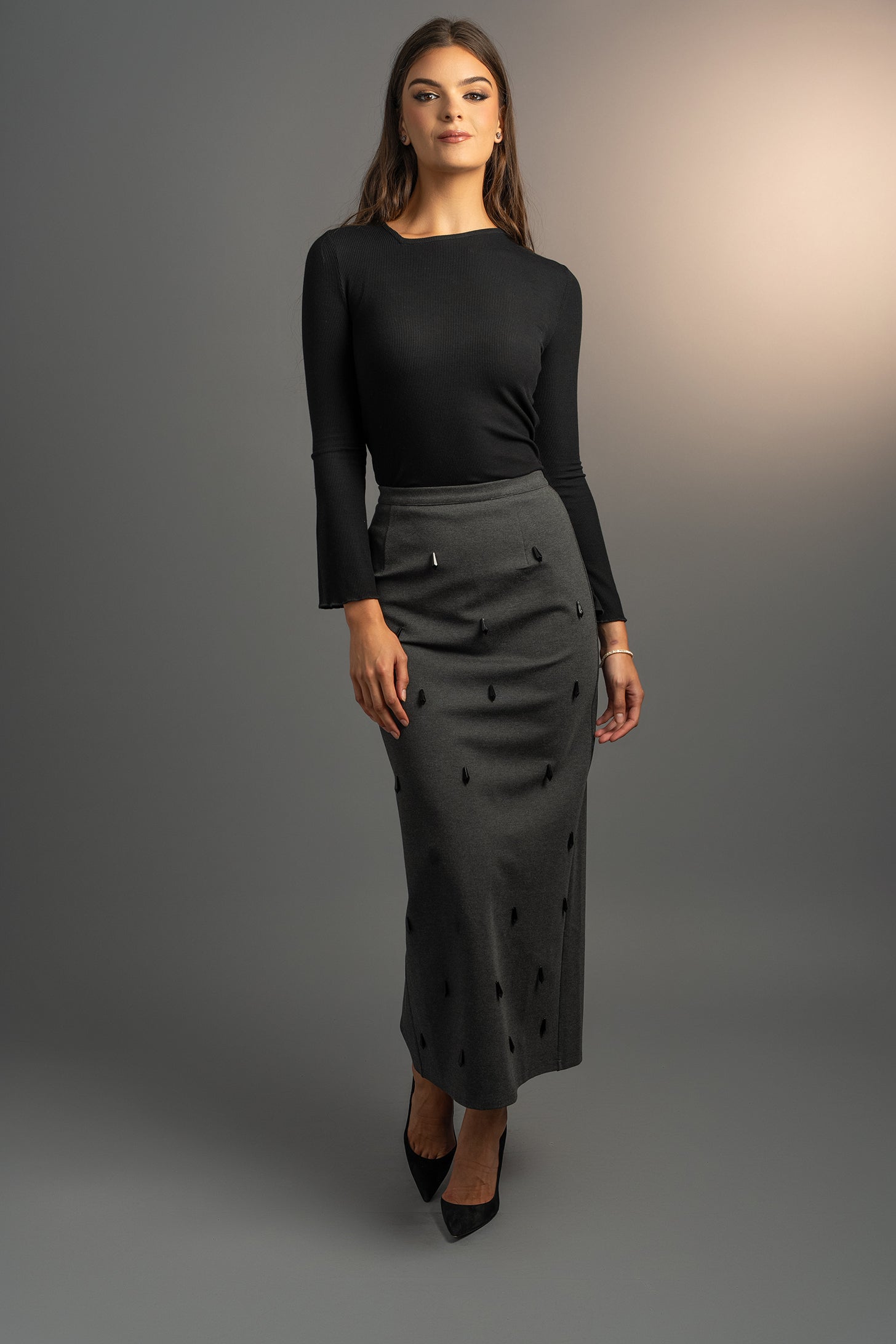 Asymmetrical Black Rib Italian Viscose Top (Pre Order)