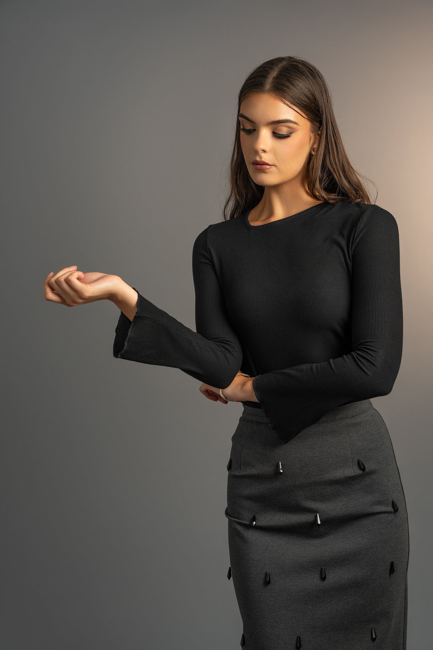 Asymmetrical Black Rib Italian Viscose Top (Pre Order)
