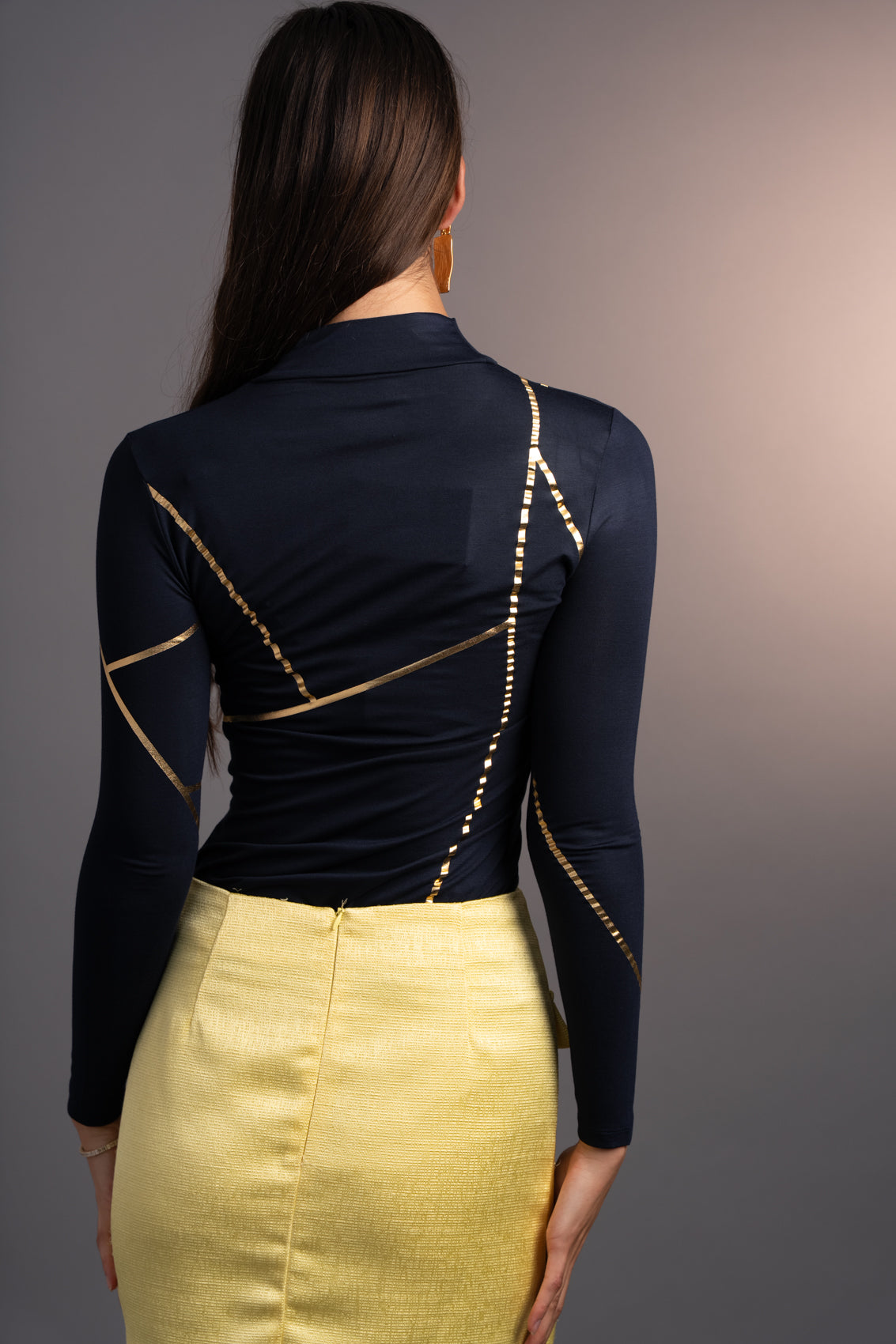 Navy Geometric Mock Neck
