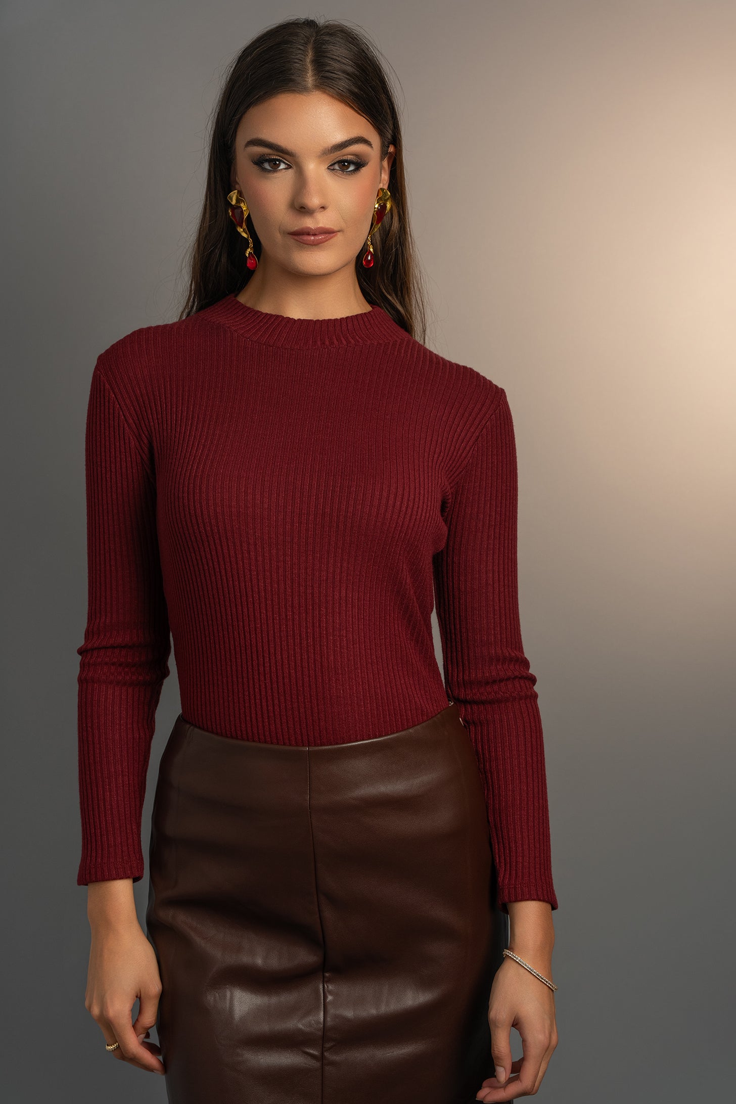 Berry Red Top Mock Neck (Pre Order)