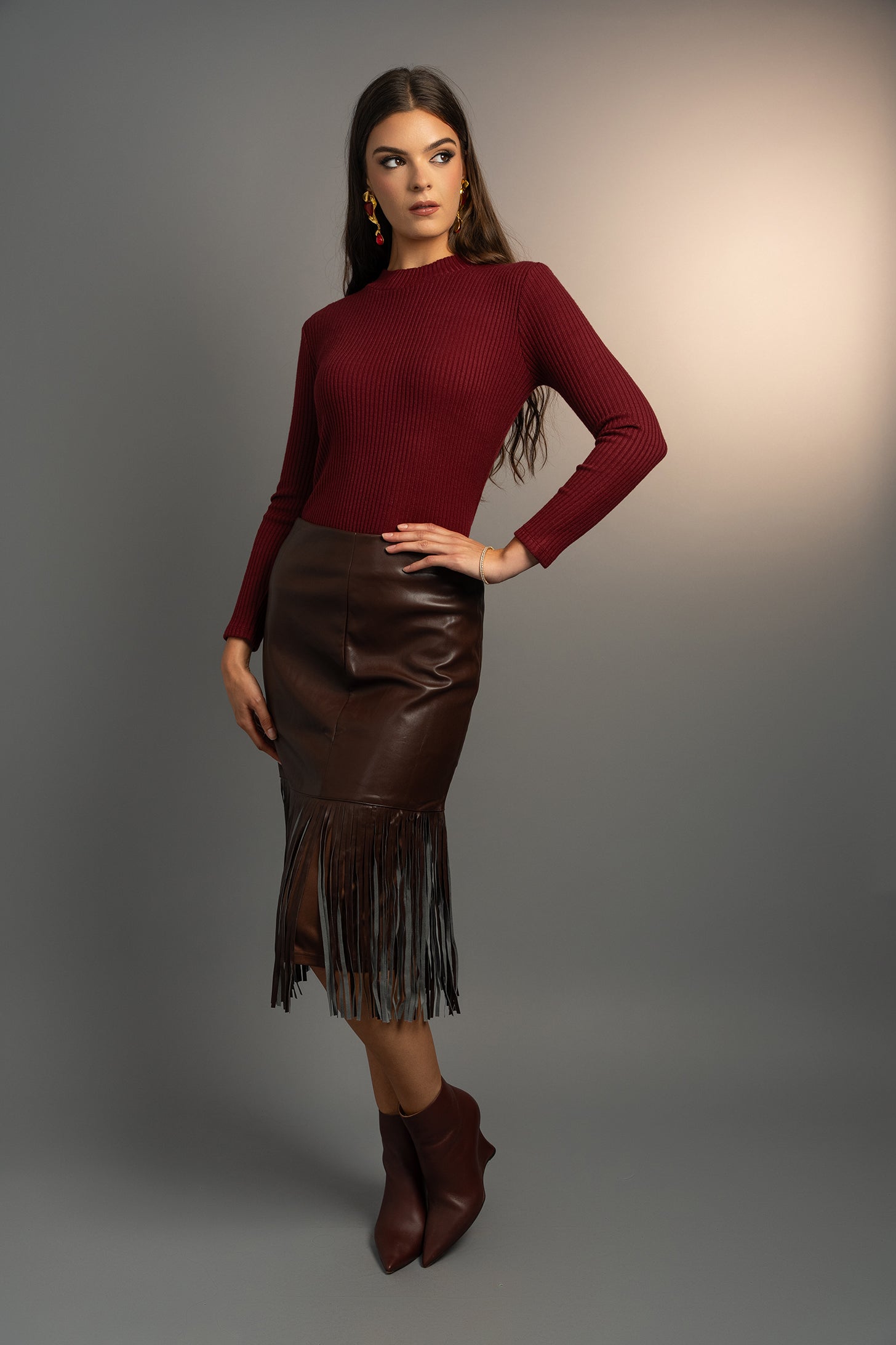 Berry Red Top Mock Neck (Pre Order)