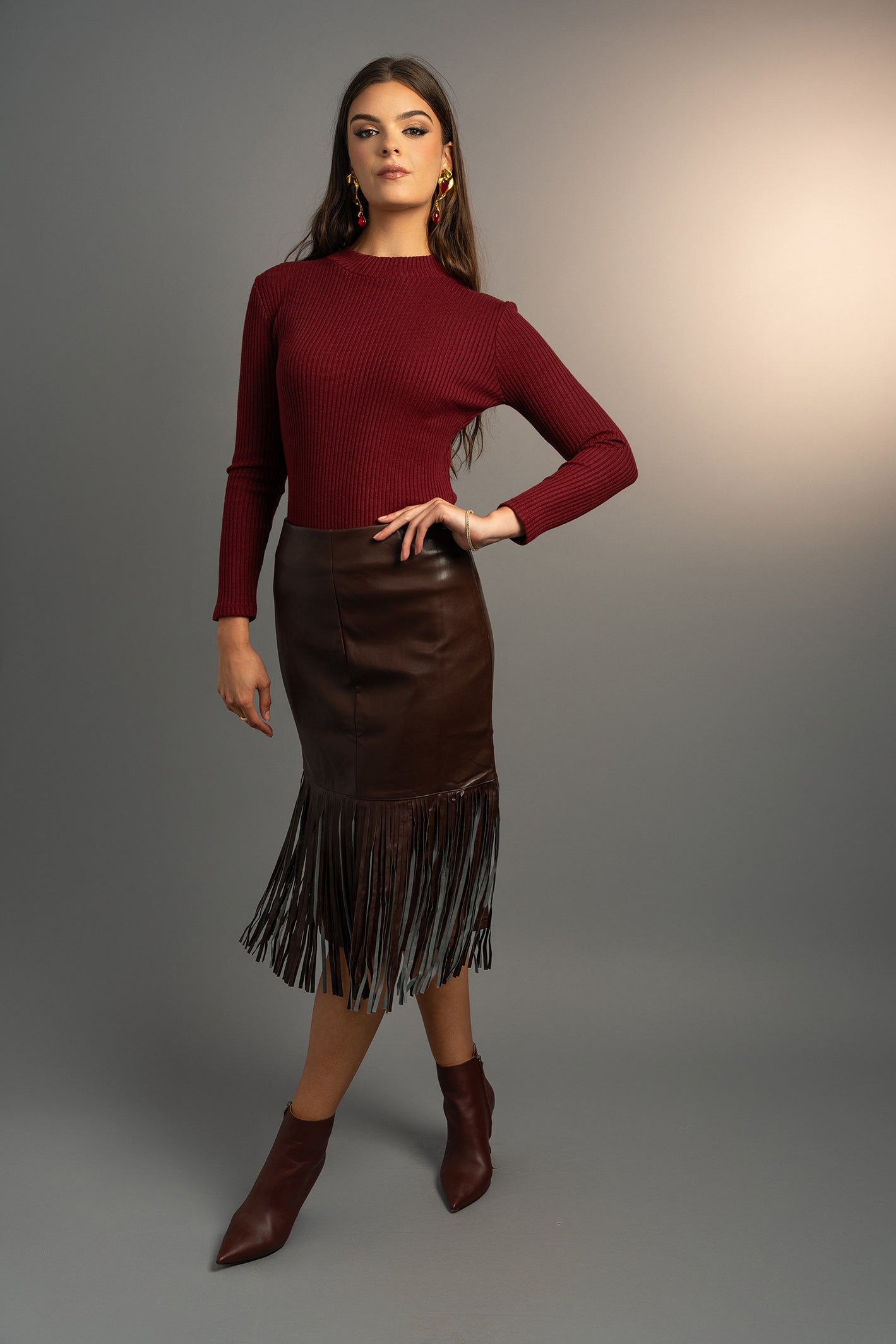 Berry Red Top Mock Neck (Pre Order)