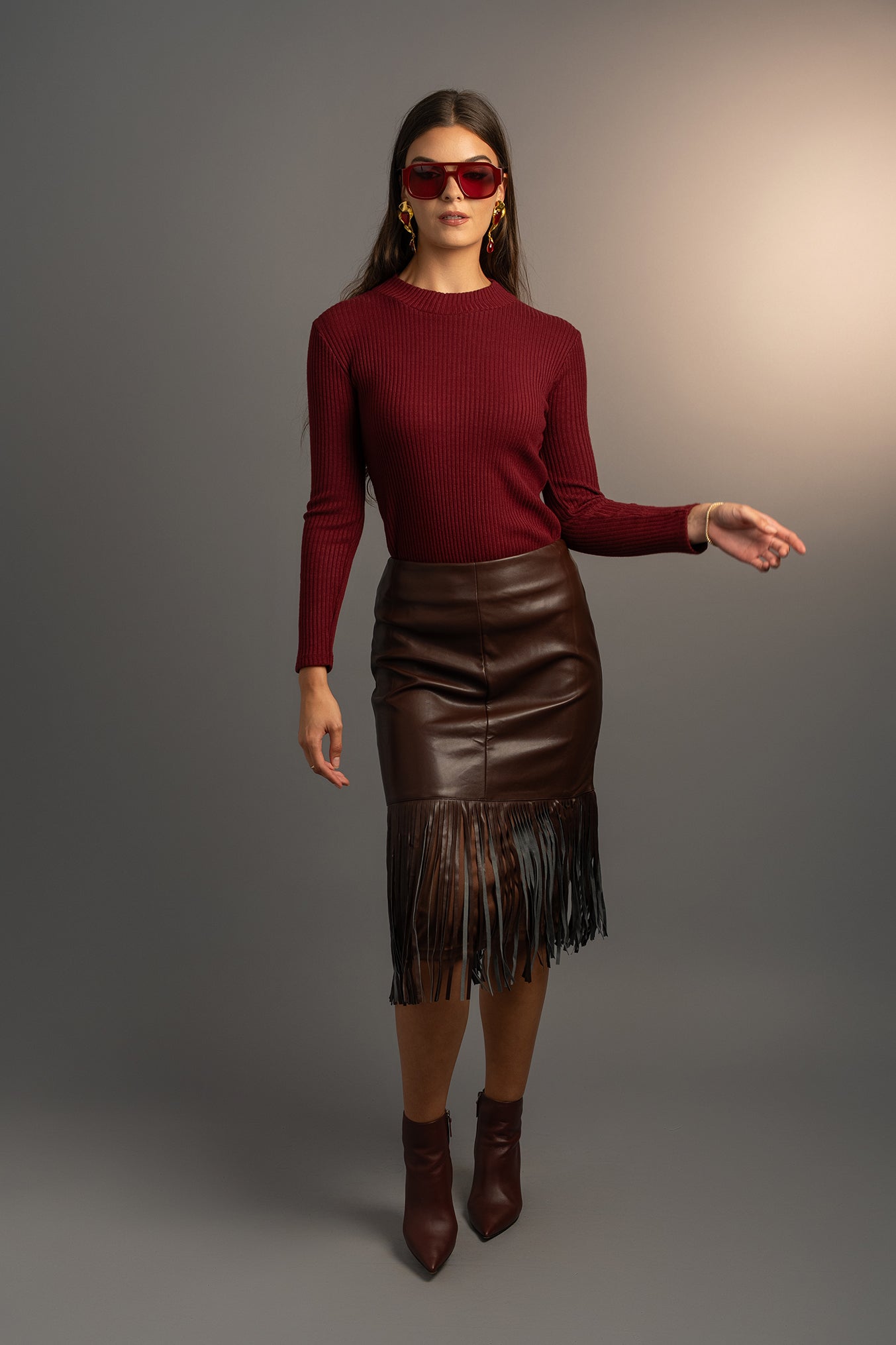 Berry Red Top Mock Neck (Pre Order)