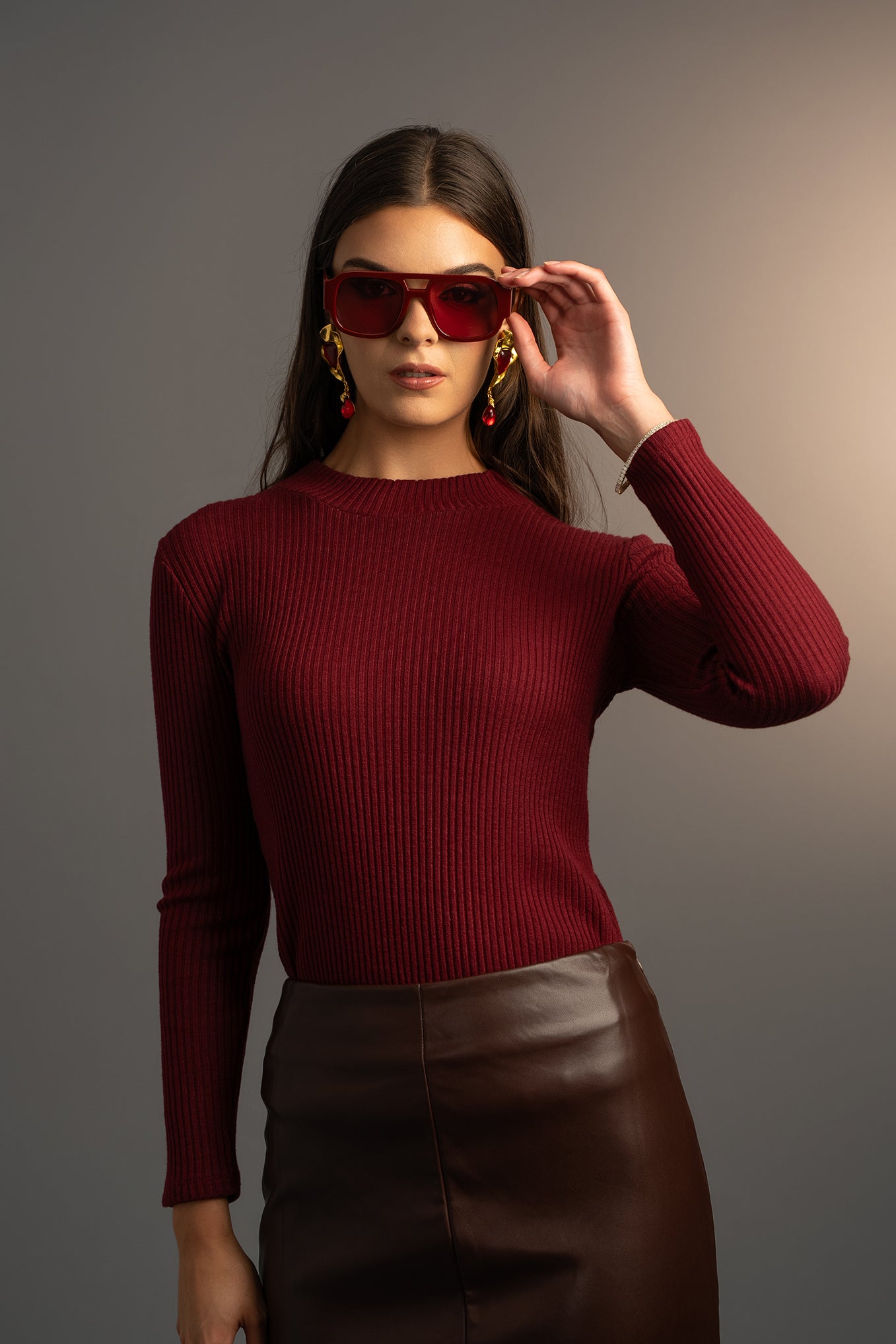 Berry Red Top Mock Neck (Pre Order)