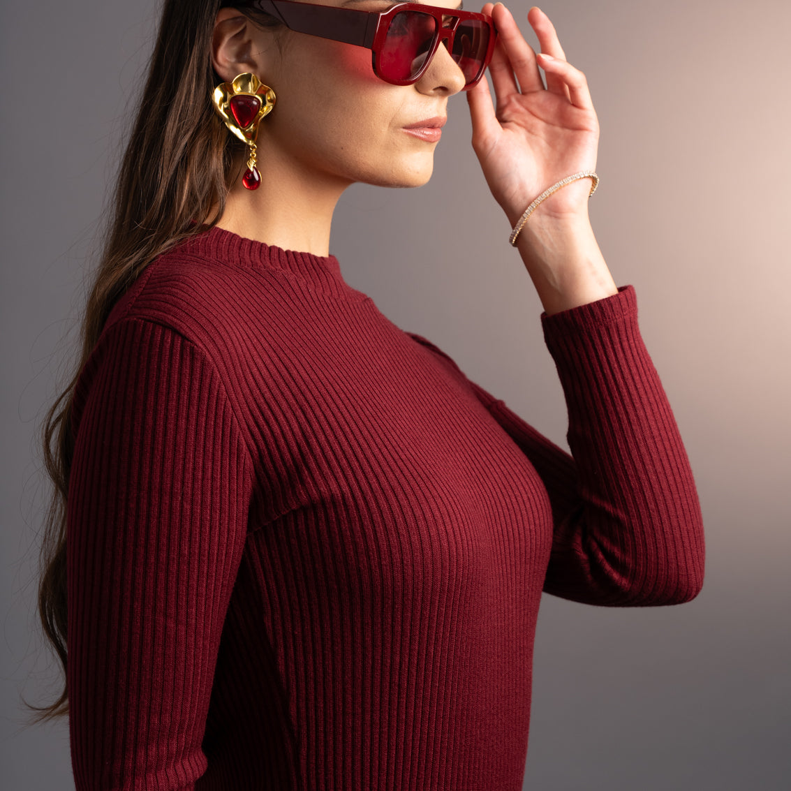 Berry Red Top Mock Neck (Pre Order)