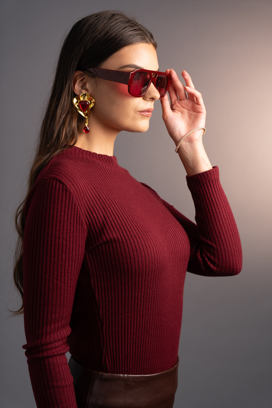 Berry Red Top Mock Neck (Pre Order)