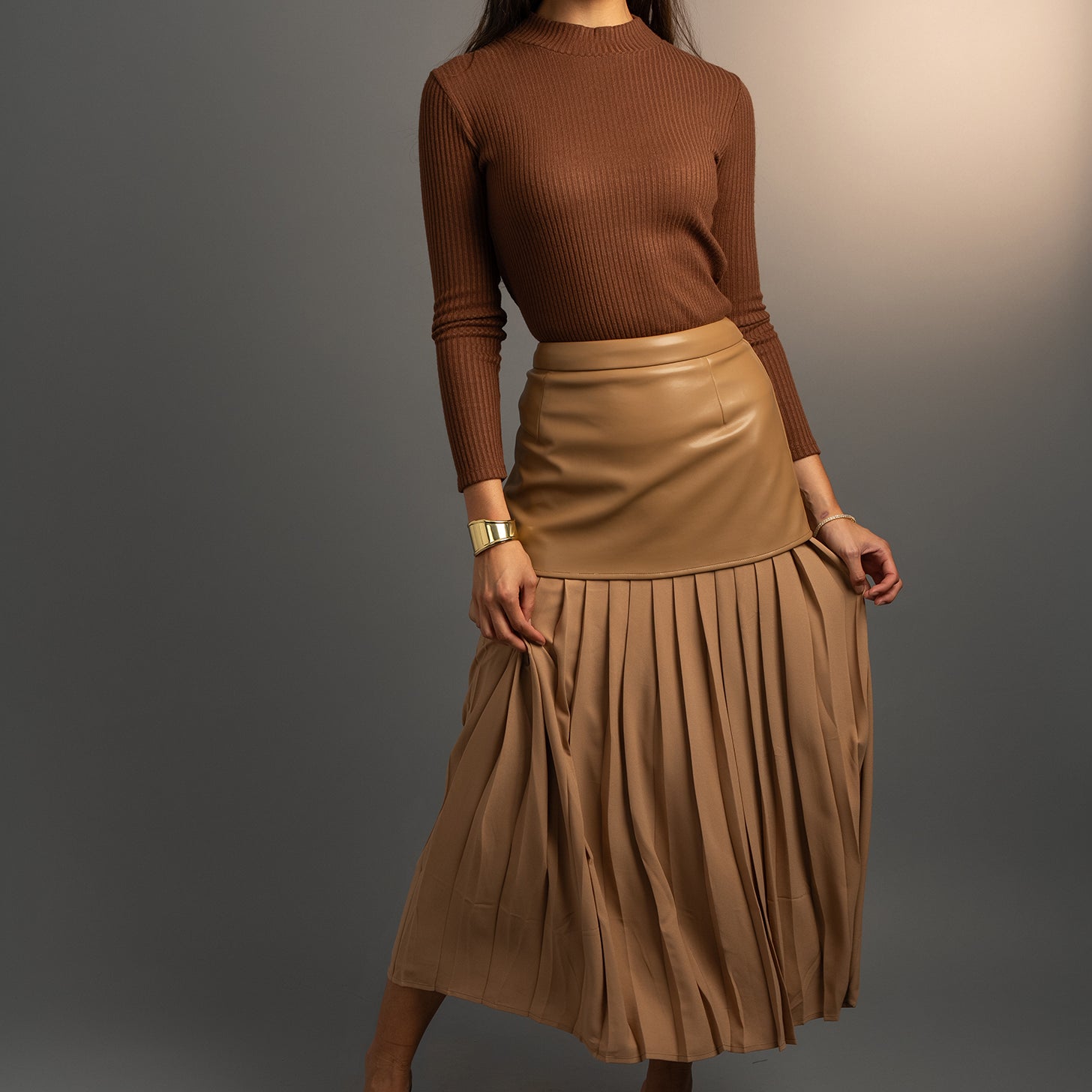 Chestnut Long sleeve Knit Mock Neck (Pre Order)