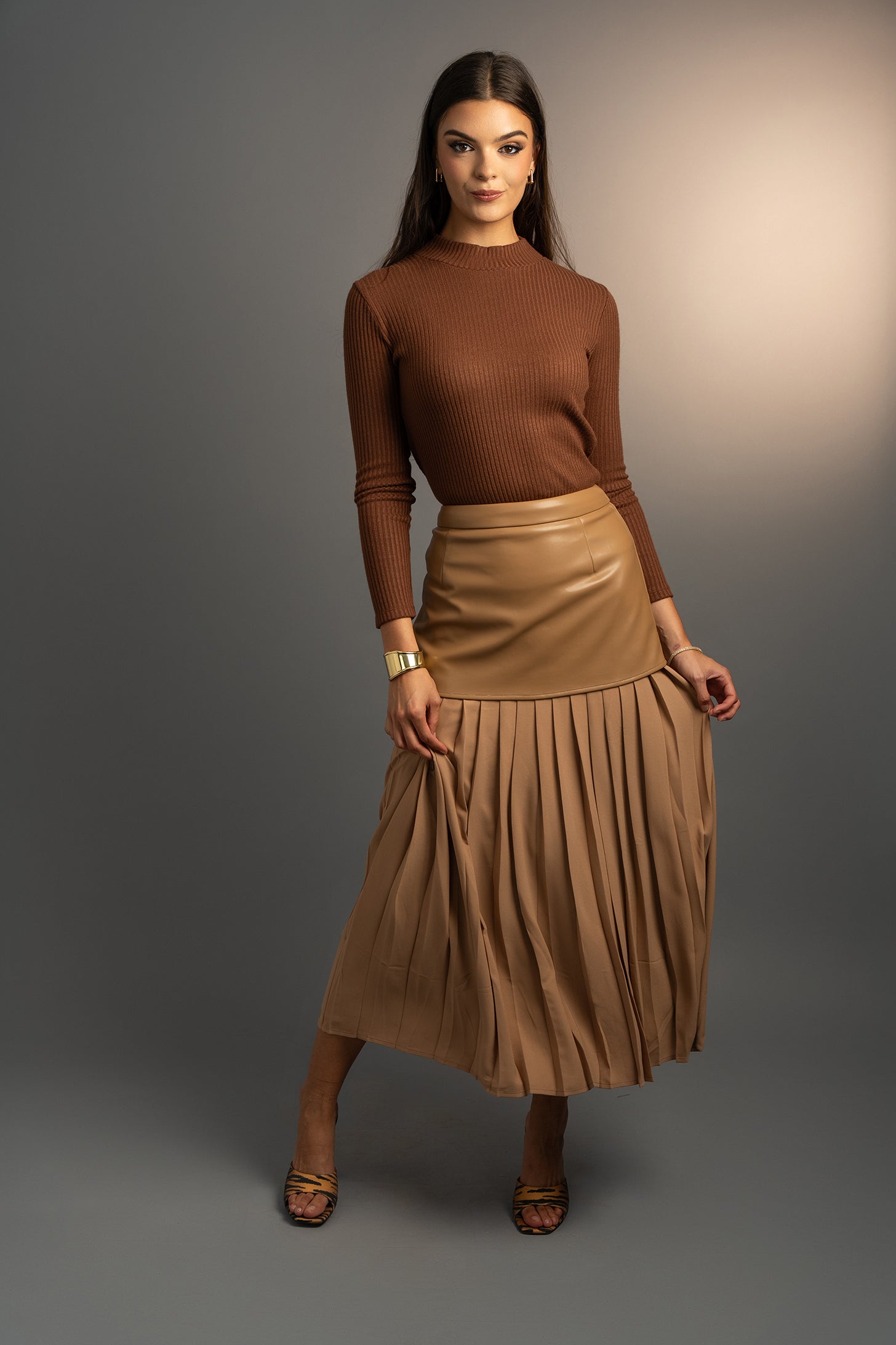 Rebel Romance 50/50 Leather Skirt Caramel