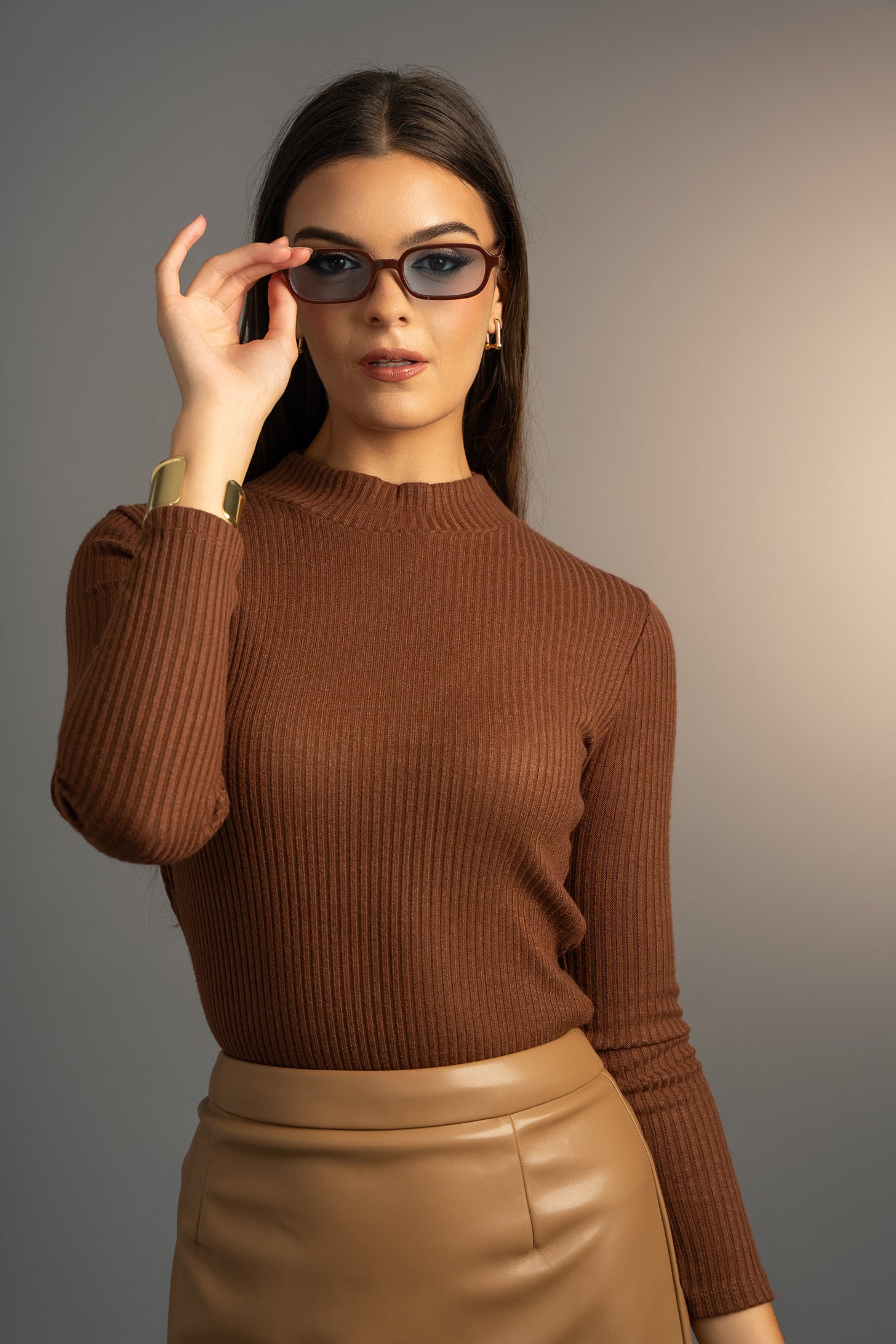 Rebel Romance 50/50 Leather Skirt Caramel