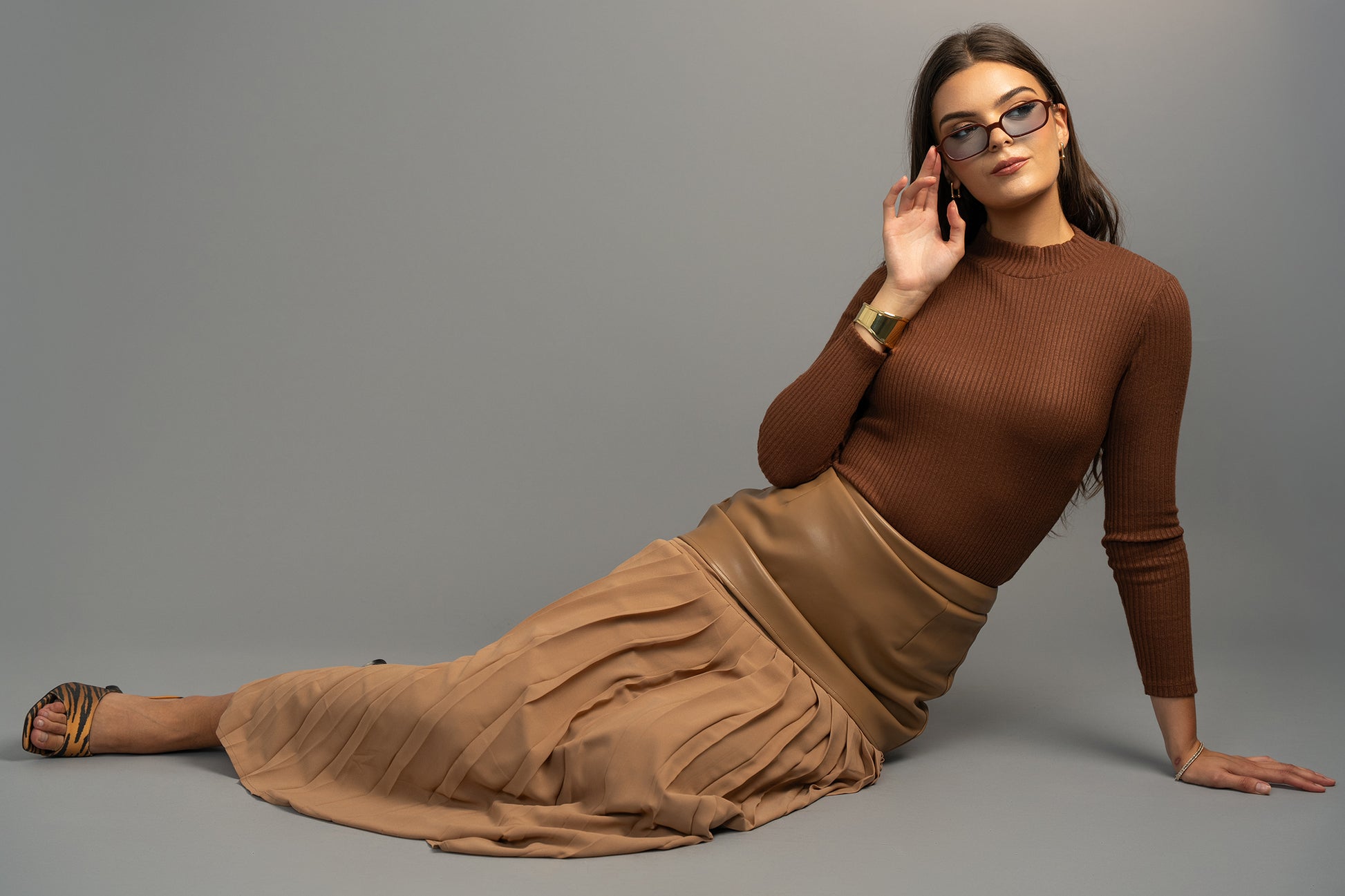 Rebel Romance 50/50 Leather Skirt Caramel