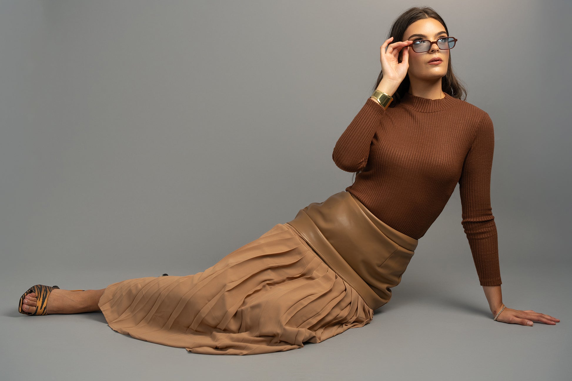 Rebel Romance 50/50 Leather Skirt Caramel