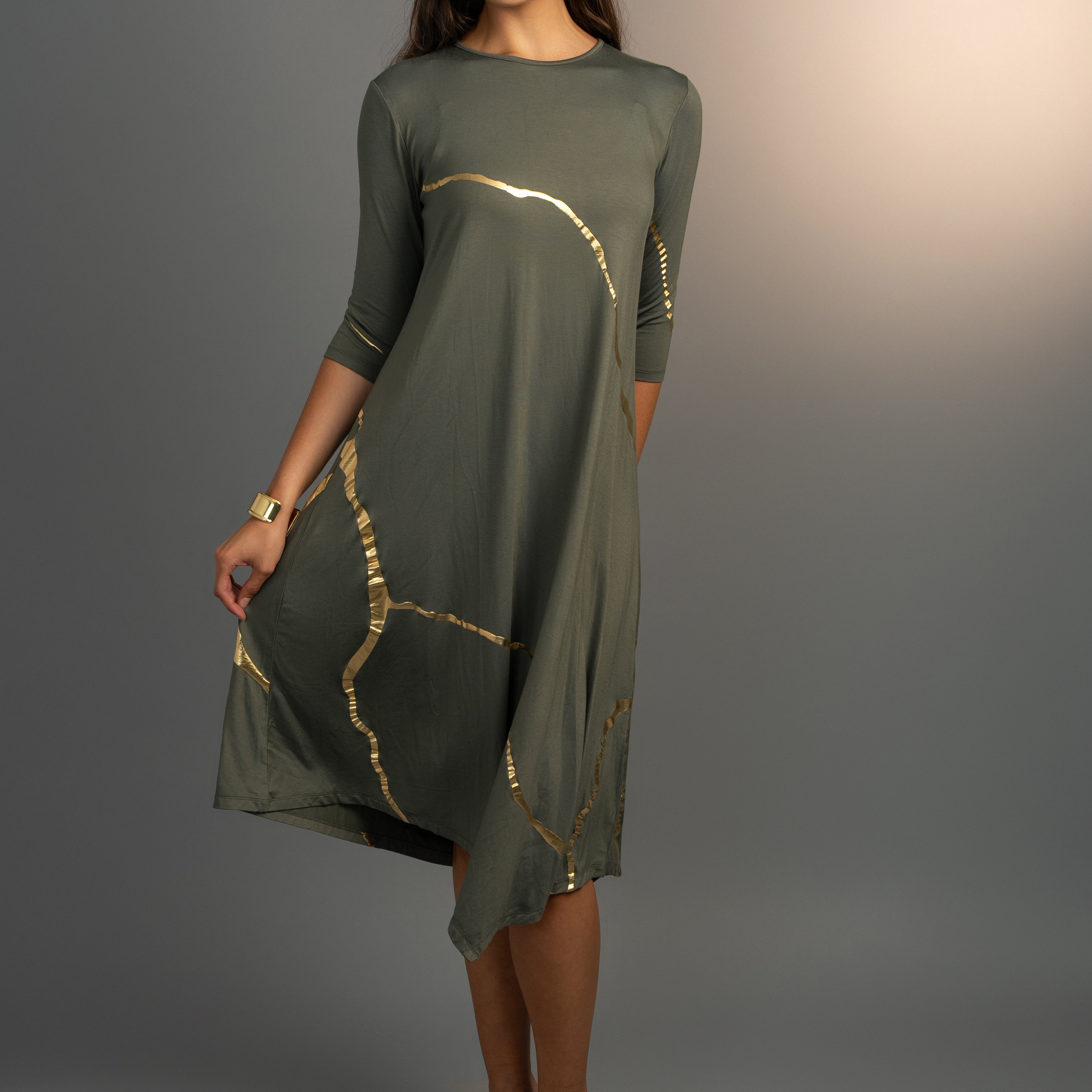 Hikari Olive And Gold Foil Kintsugi Dress *Limited Edition*