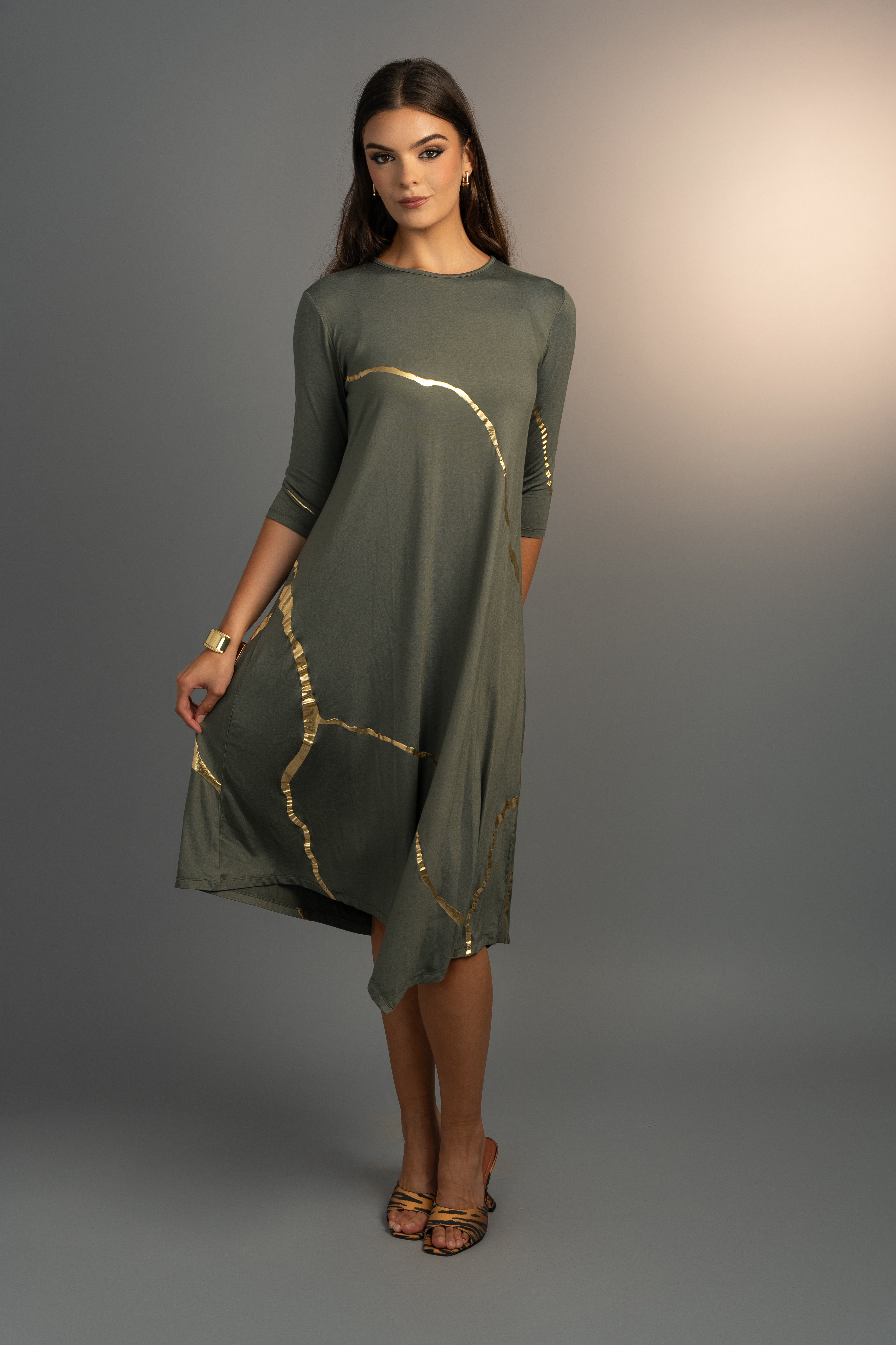 Hikari Olive And Gold Foil Kintsugi Dress *Limited Edition*