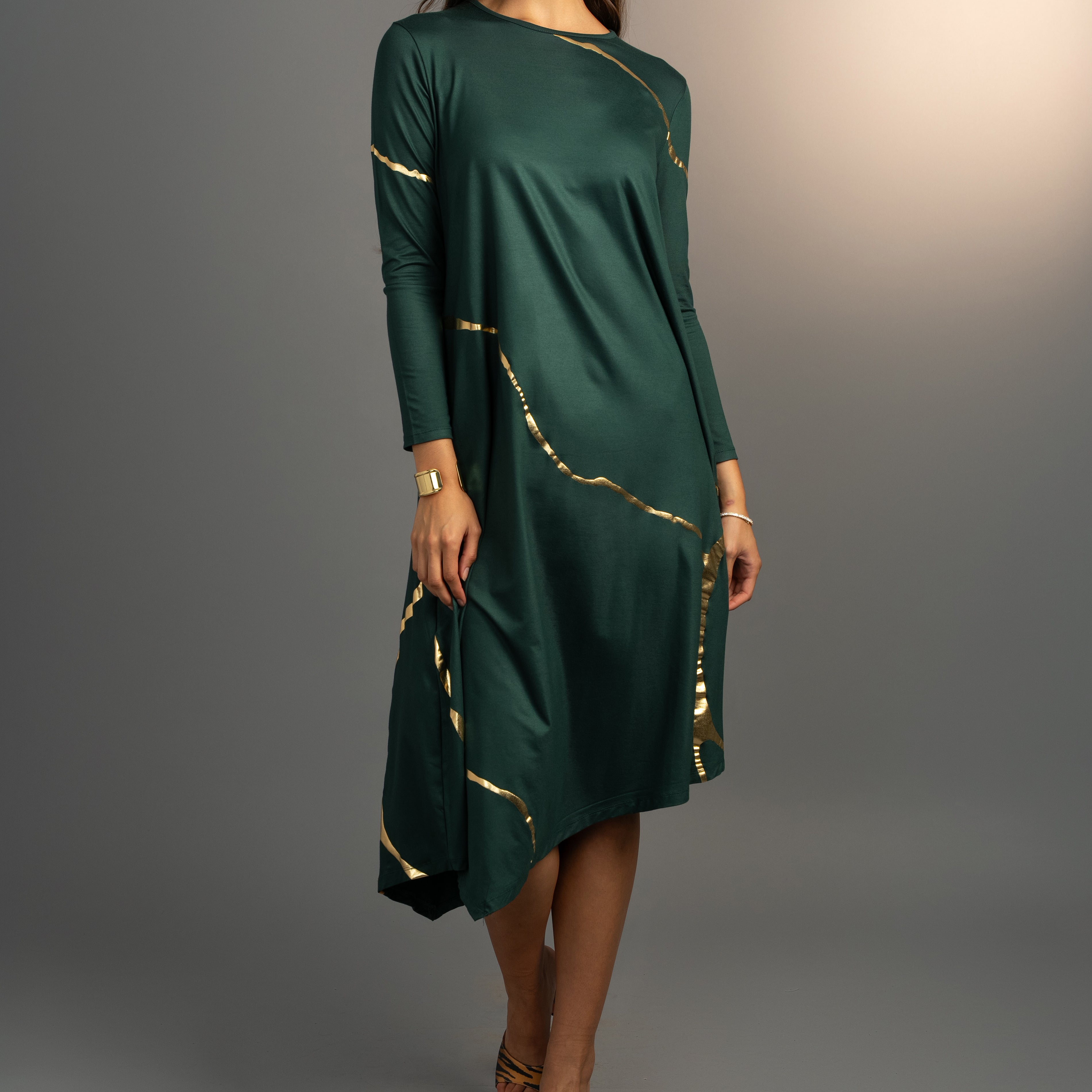 Hikari Pine Green Gold Foil Kintsugi Dress *Holiday Edition* ( PRE ORDER)