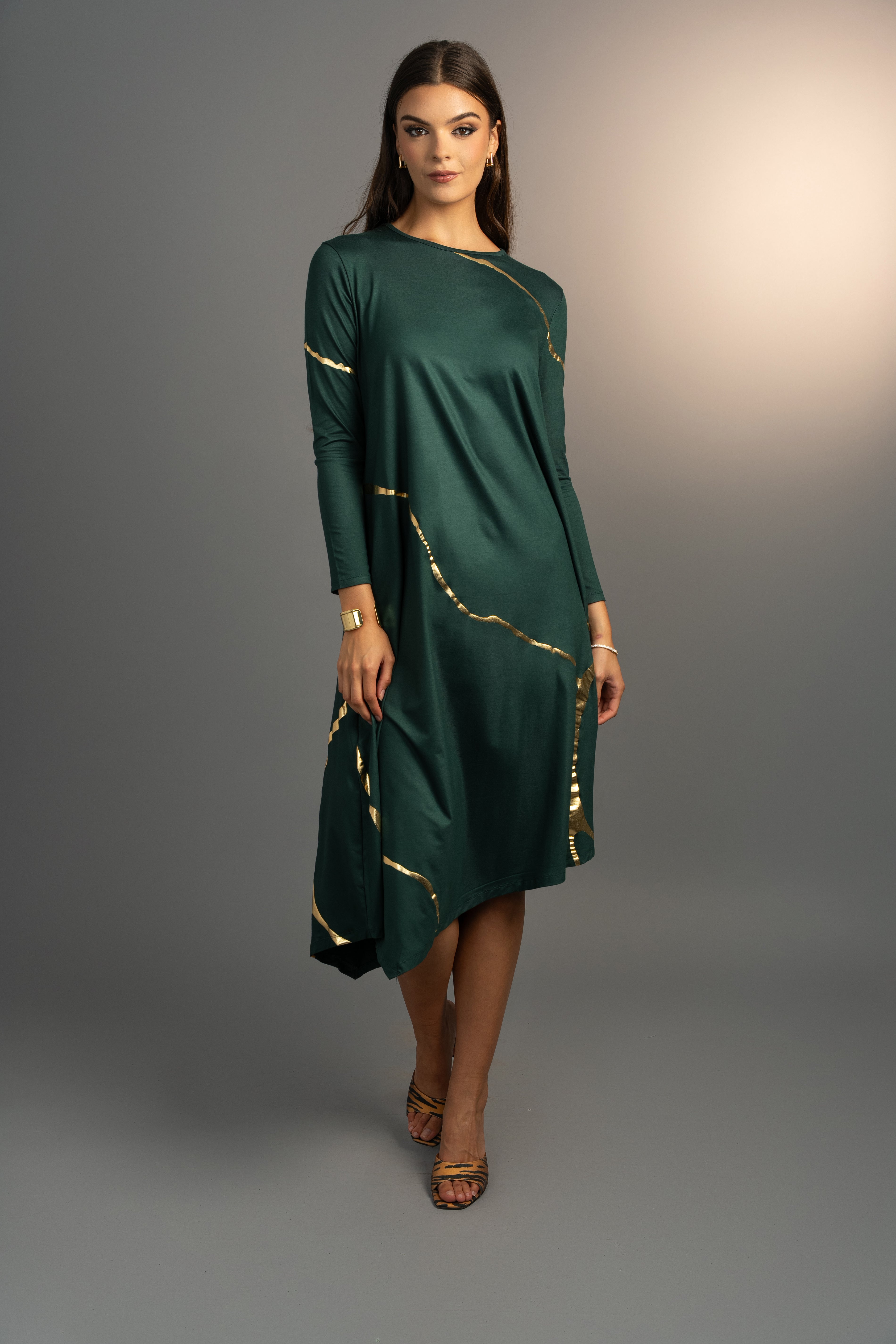 Hikari Pine Green And Gold Foil Kintsugi Dress *Limited Edition*