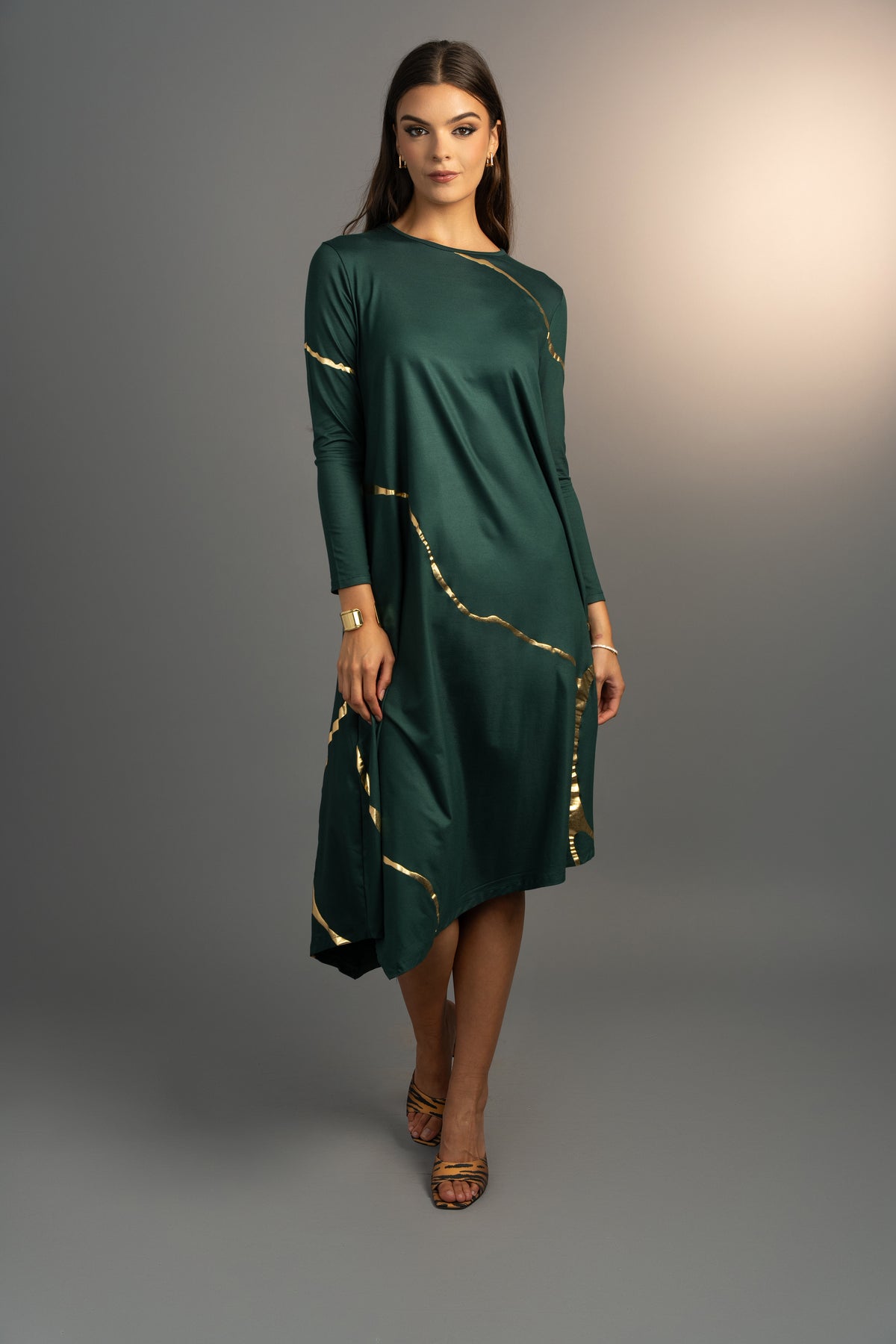 Hikari Pine Green Gold Foil Kintsugi Dress *Holiday Edition* ( PRE ORDER)