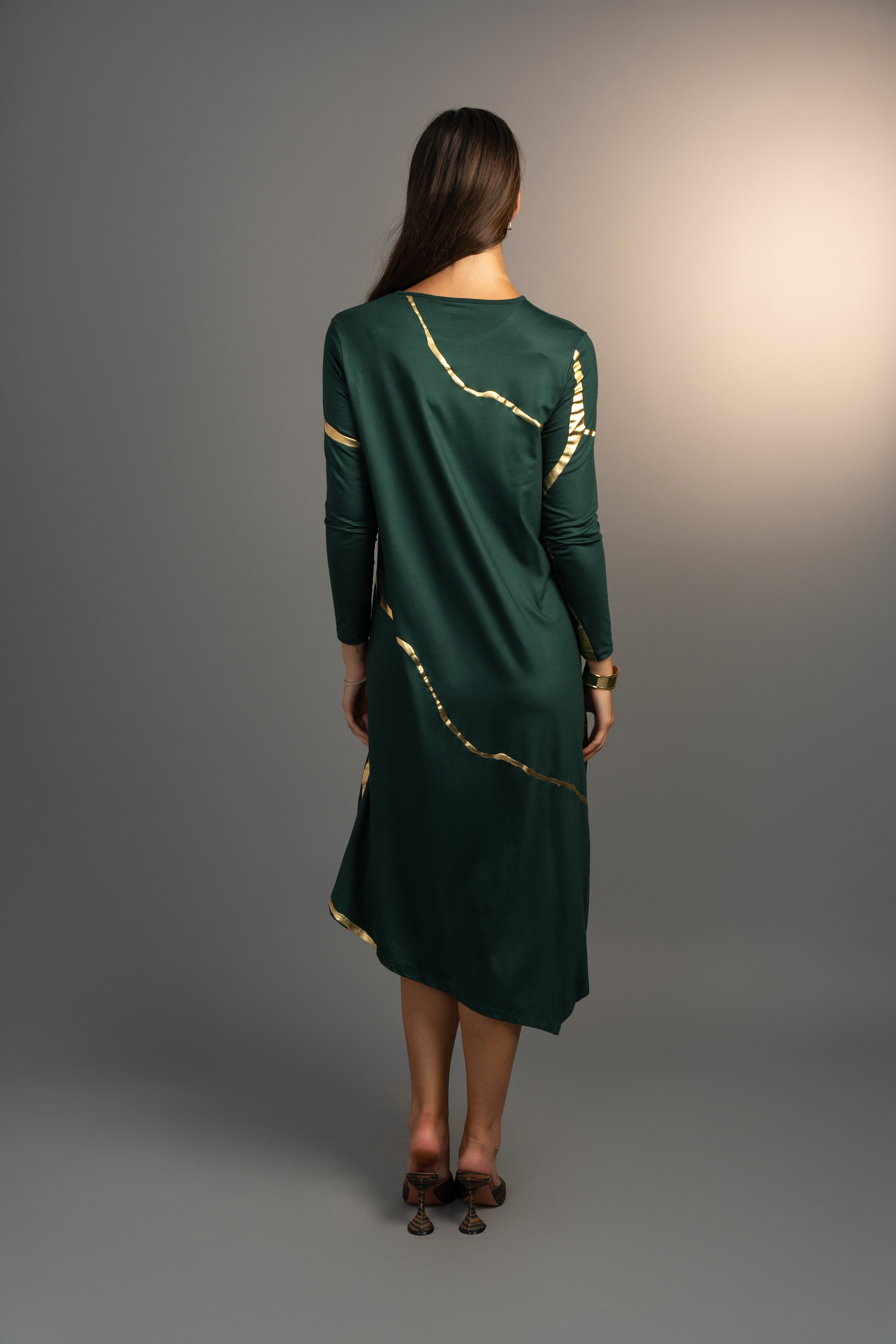 Hikari Pine Green And Gold Foil Kintsugi Dress *Limited Edition*